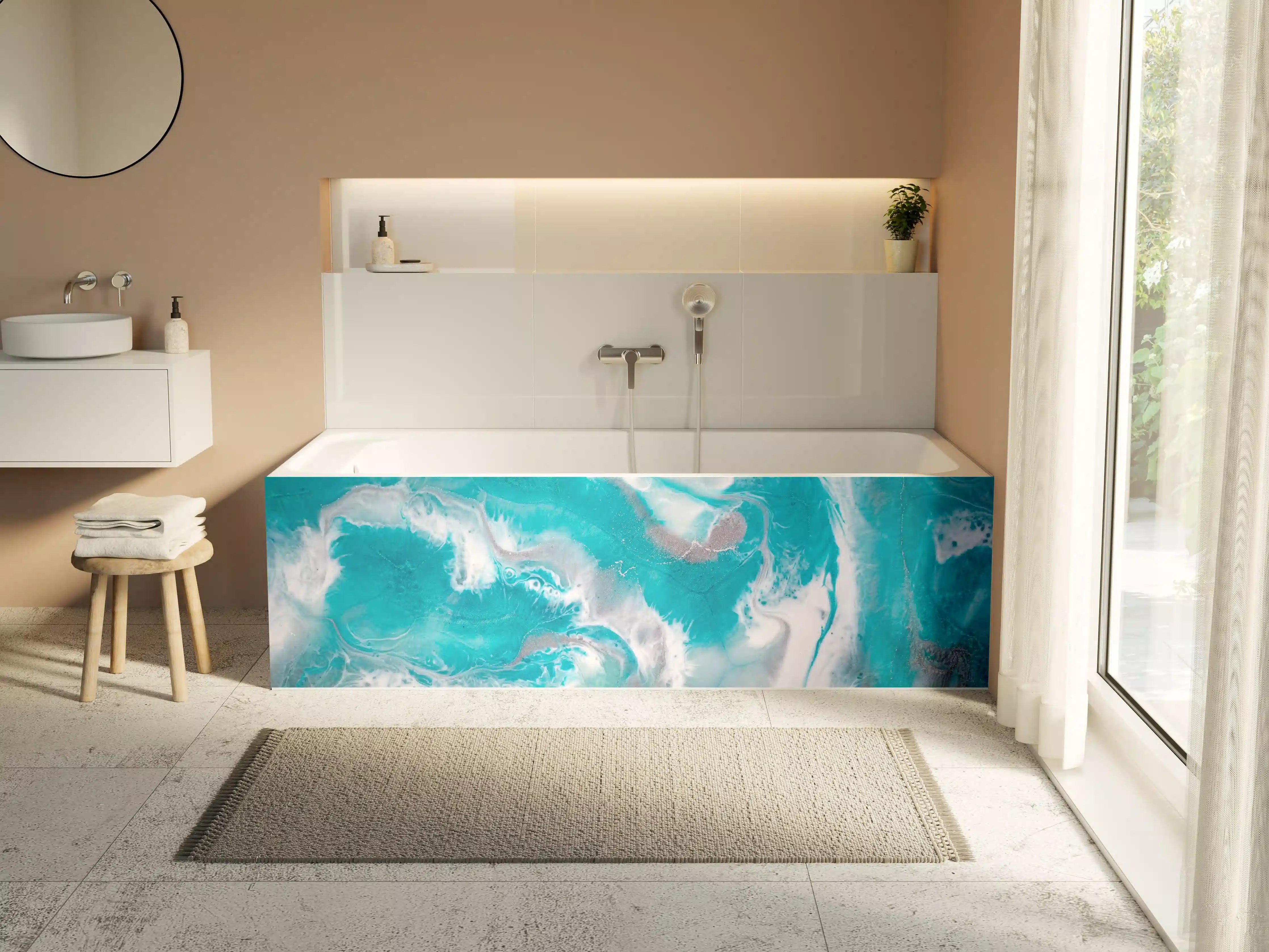 Badewannen-Rückwand - Blautürkis Wasserfarben-Texture