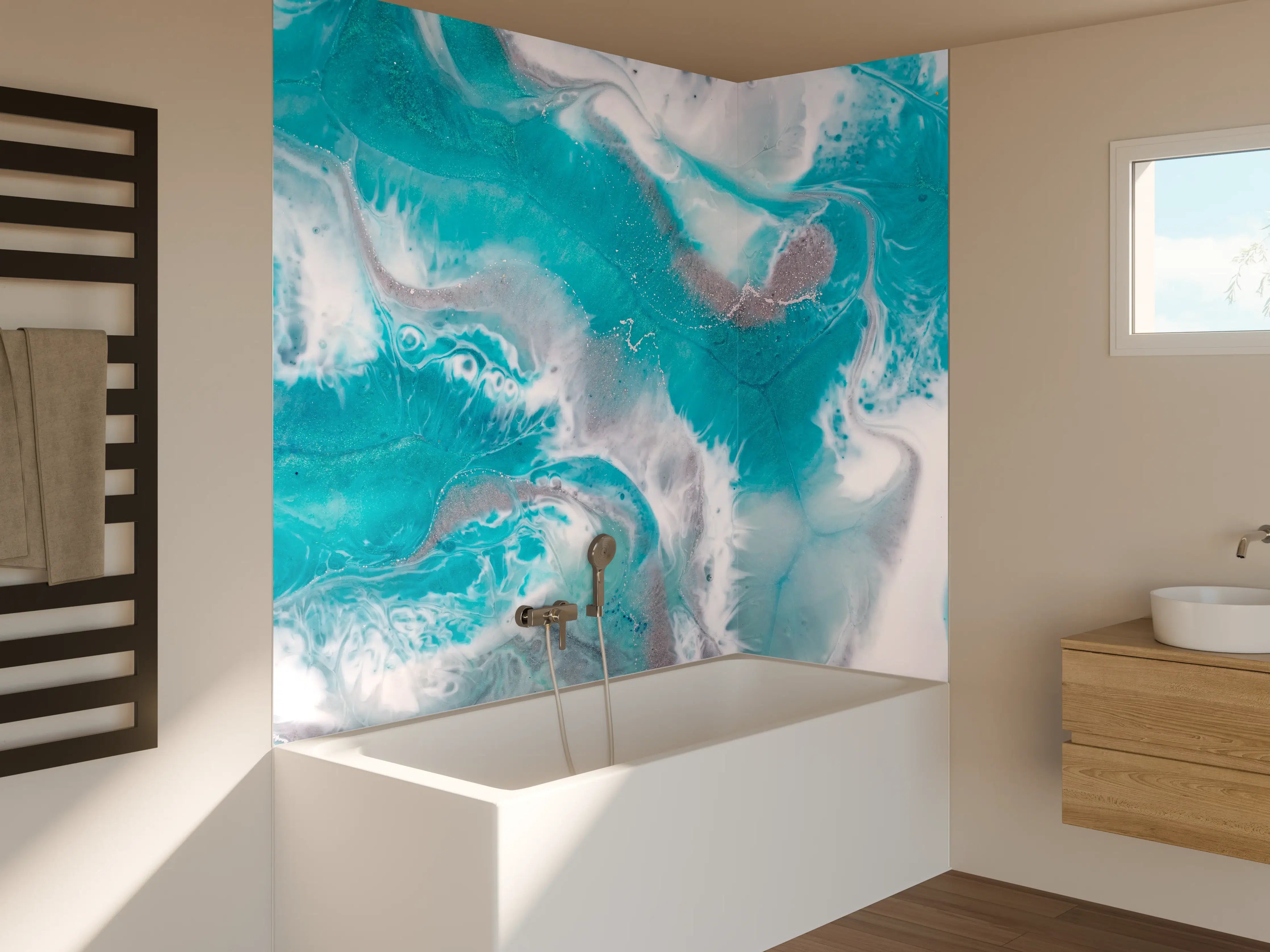 Badewannen-Rückwand - Blautürkis Wasserfarben-Texture