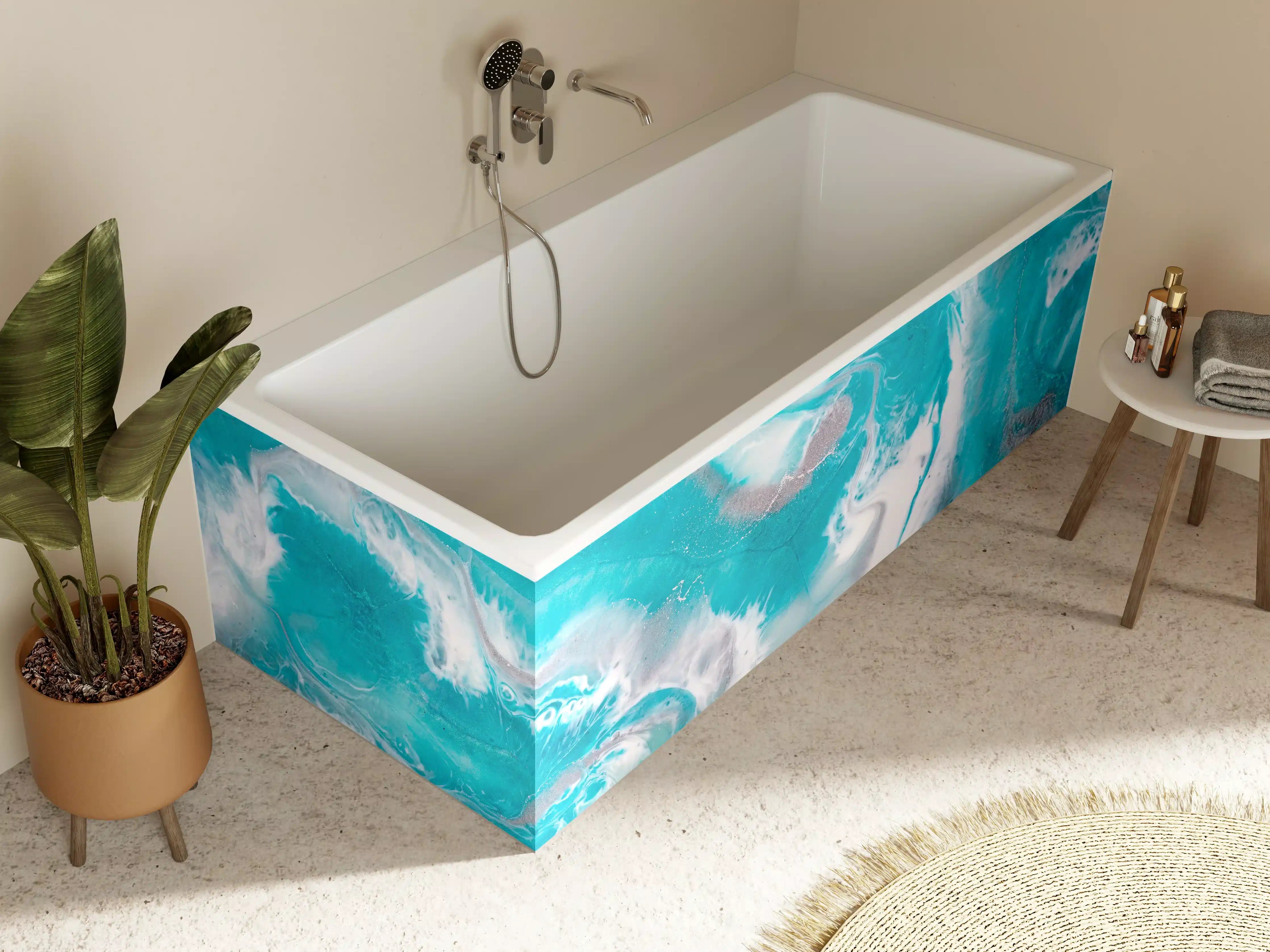 Badewannen-Rückwand - Blautürkis Wasserfarben-Texture