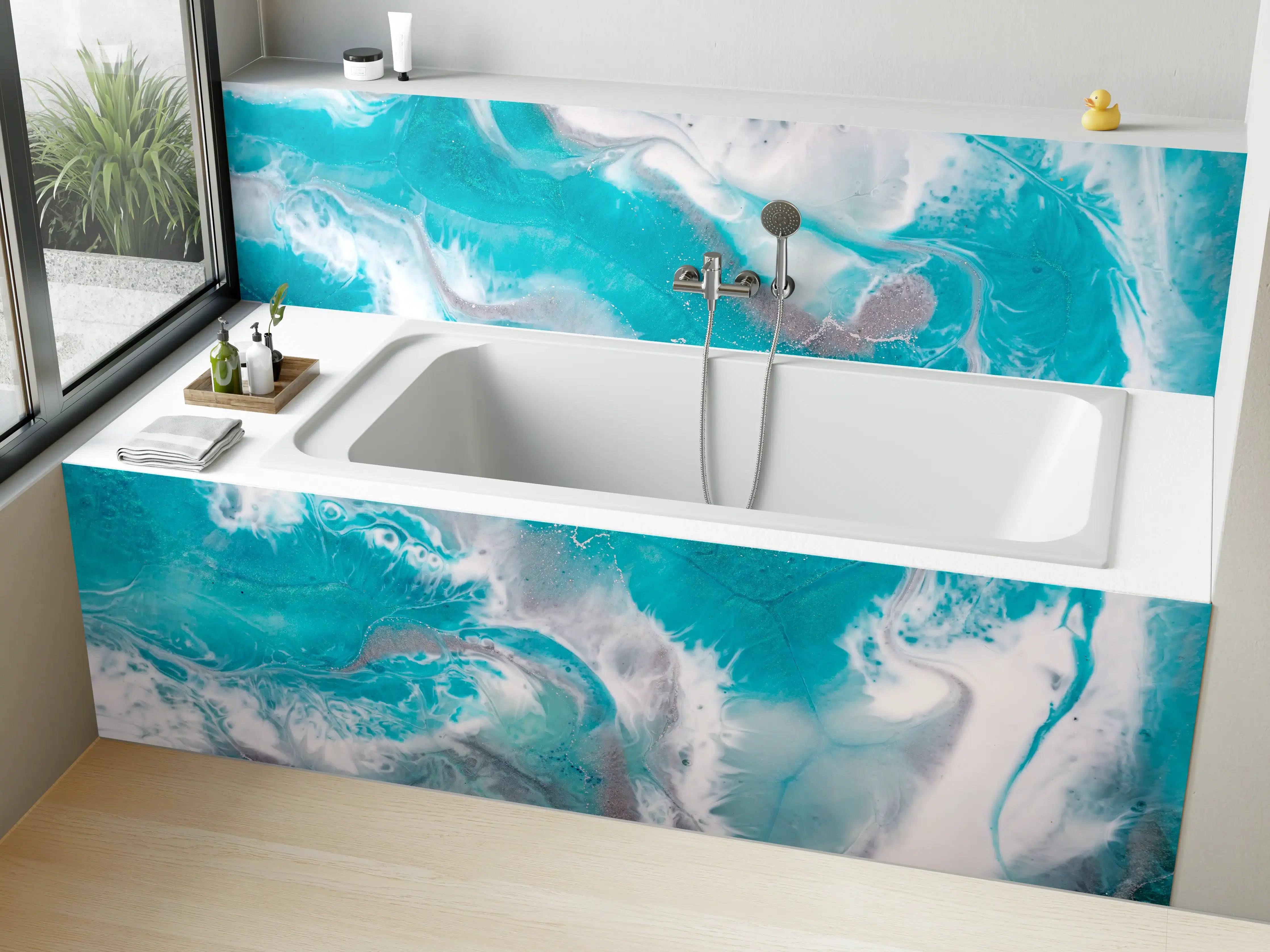 Badewannen-Rückwand - Blautürkis Wasserfarben-Texture