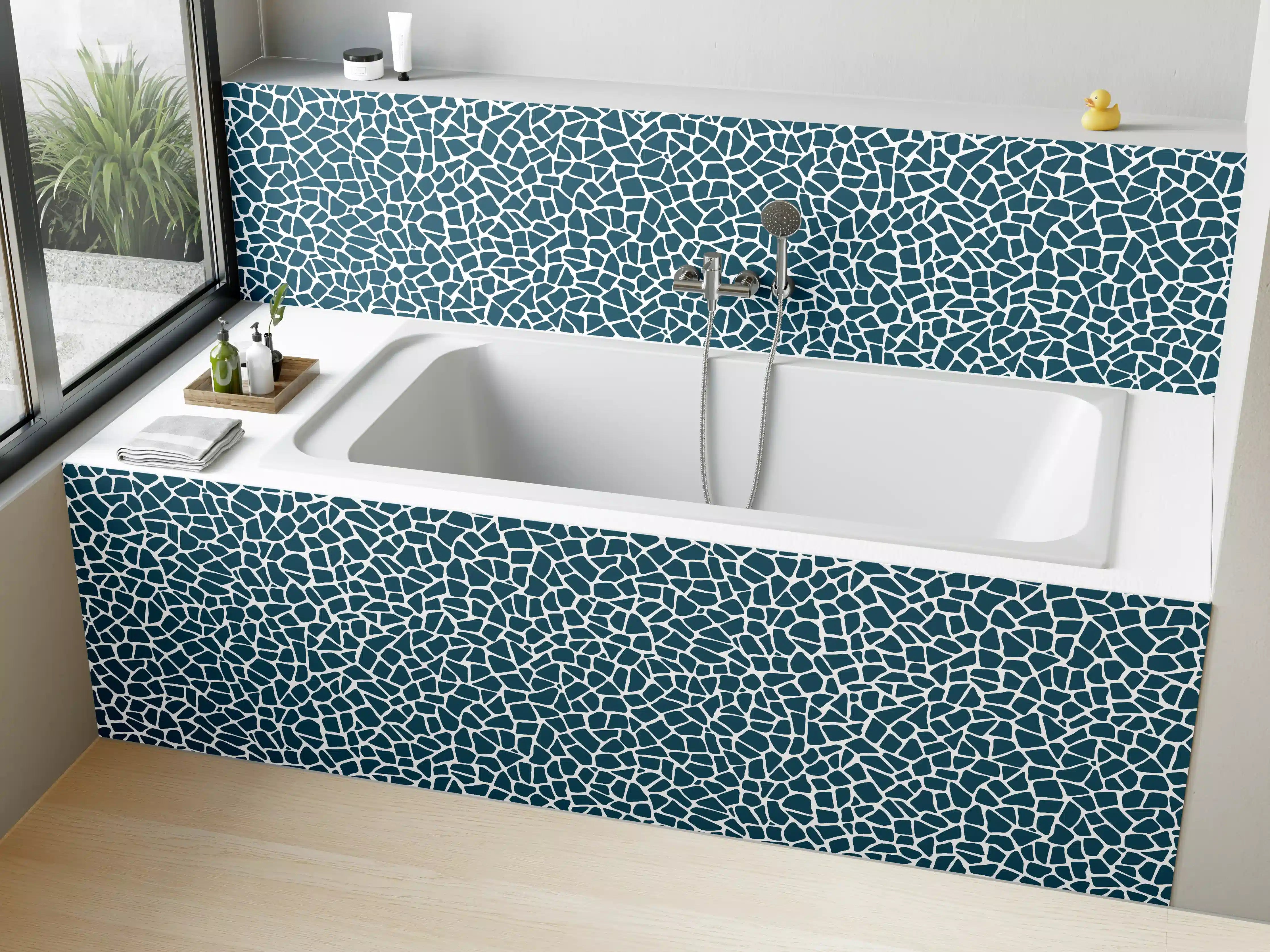 Badewannen-Rückwand - Bleigraues Mosaikmuster mit feinen Linien