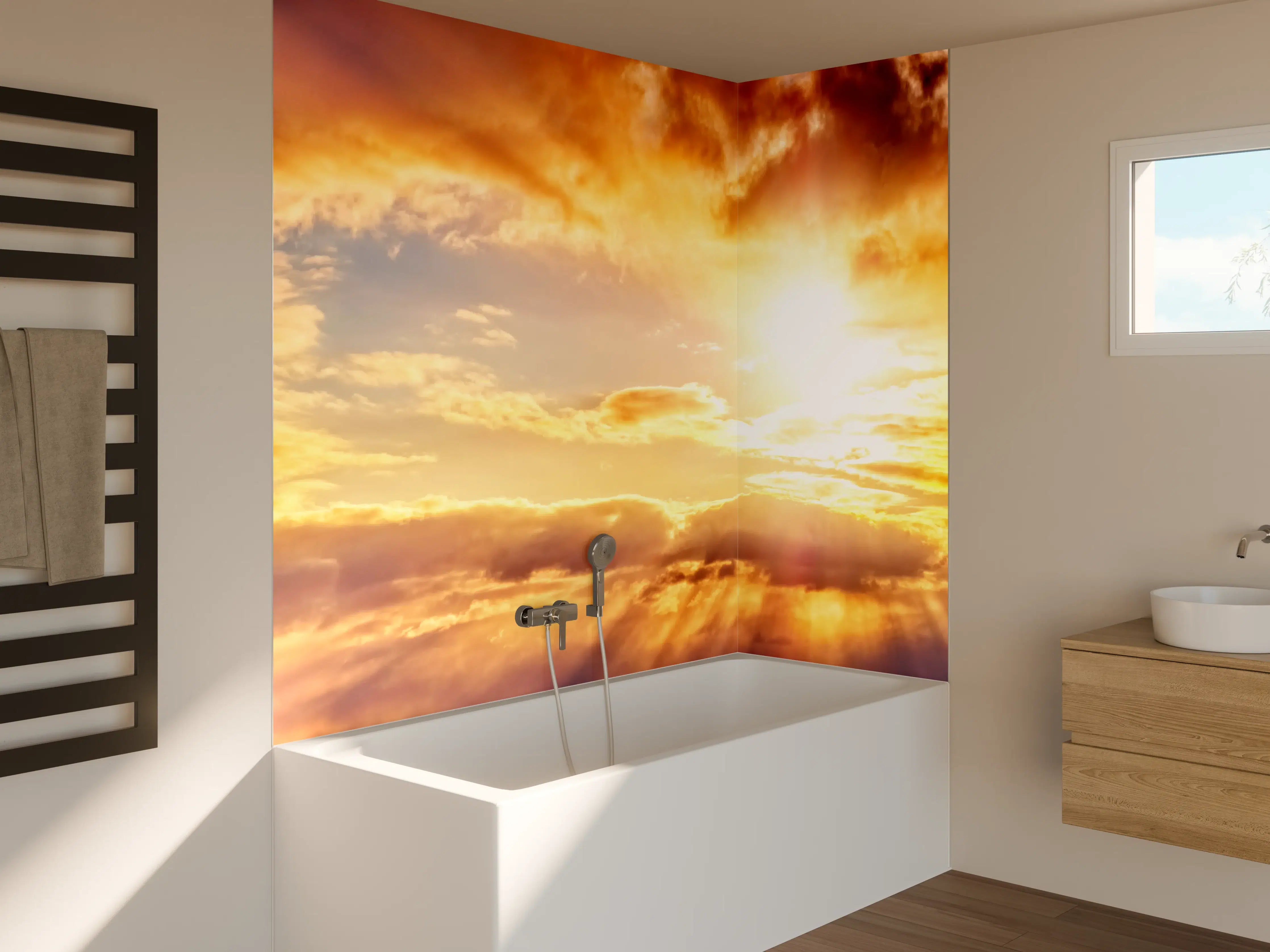 Badewannen-Rückwand - Blick zum schönen Sonnenuntergang
