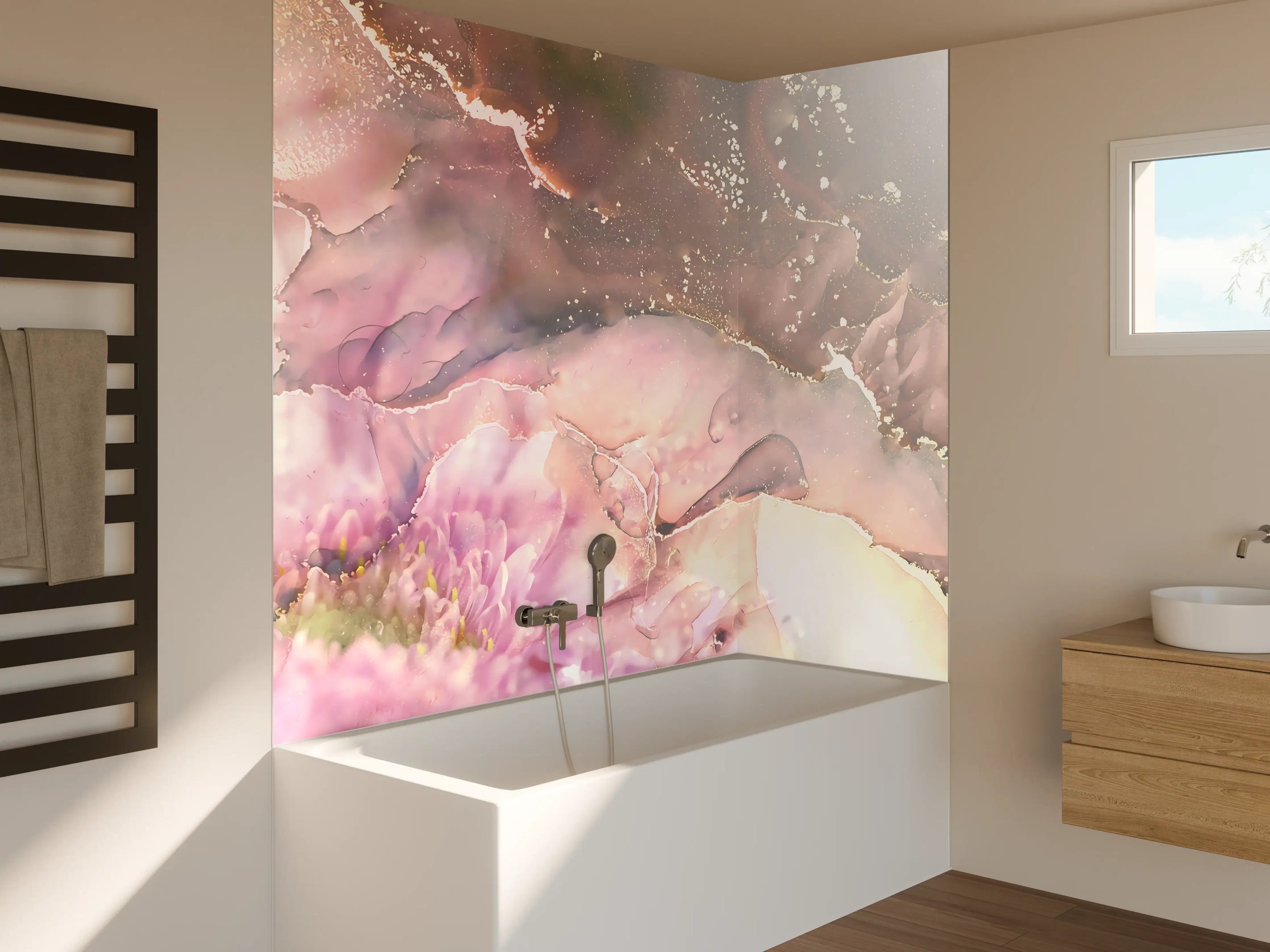 Badewannen-Rückwand - Blühende Pastell-Marmor-Textur