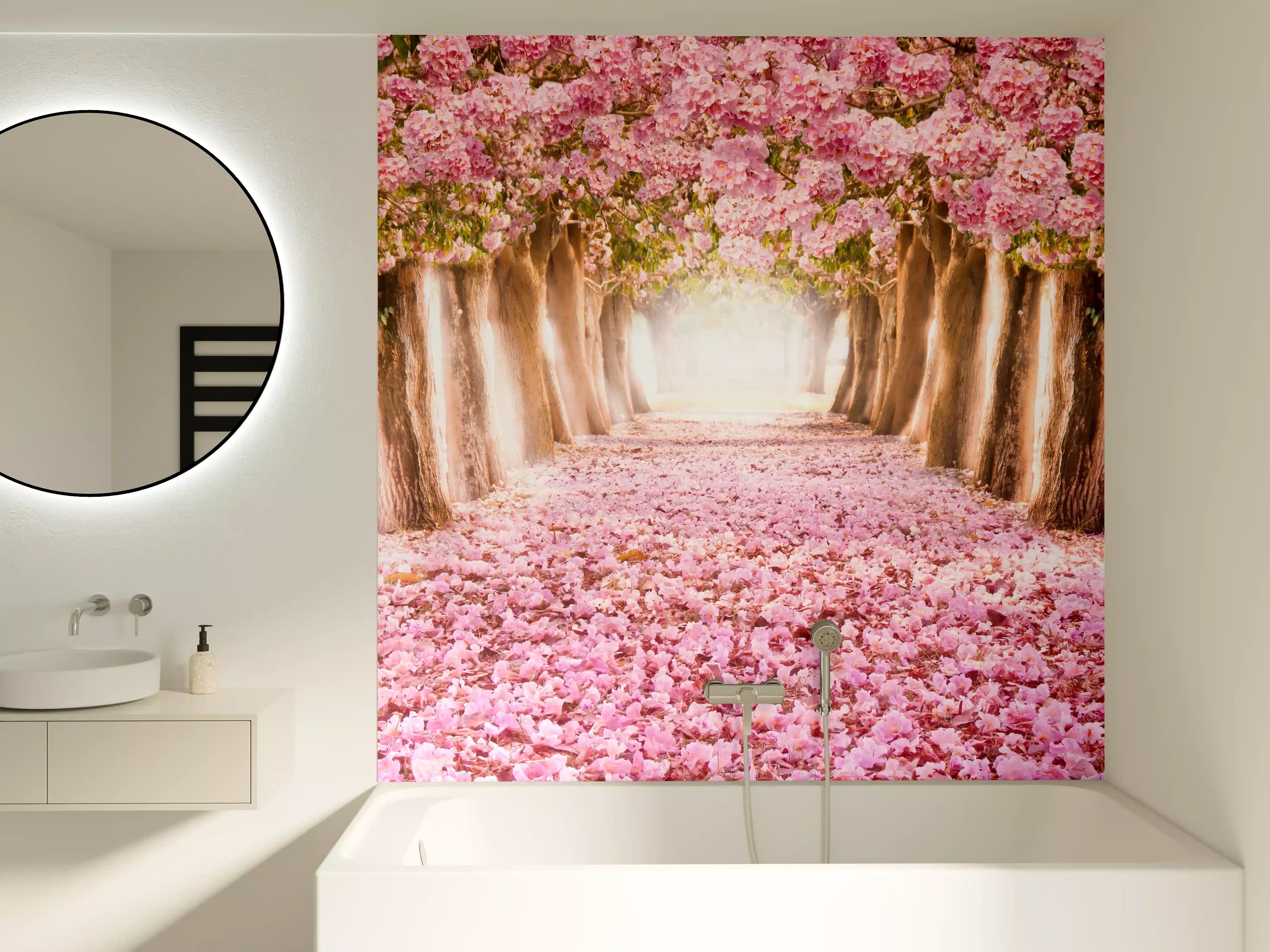 Badewannen-Rückwand - Blühender Baumallee im Frühling