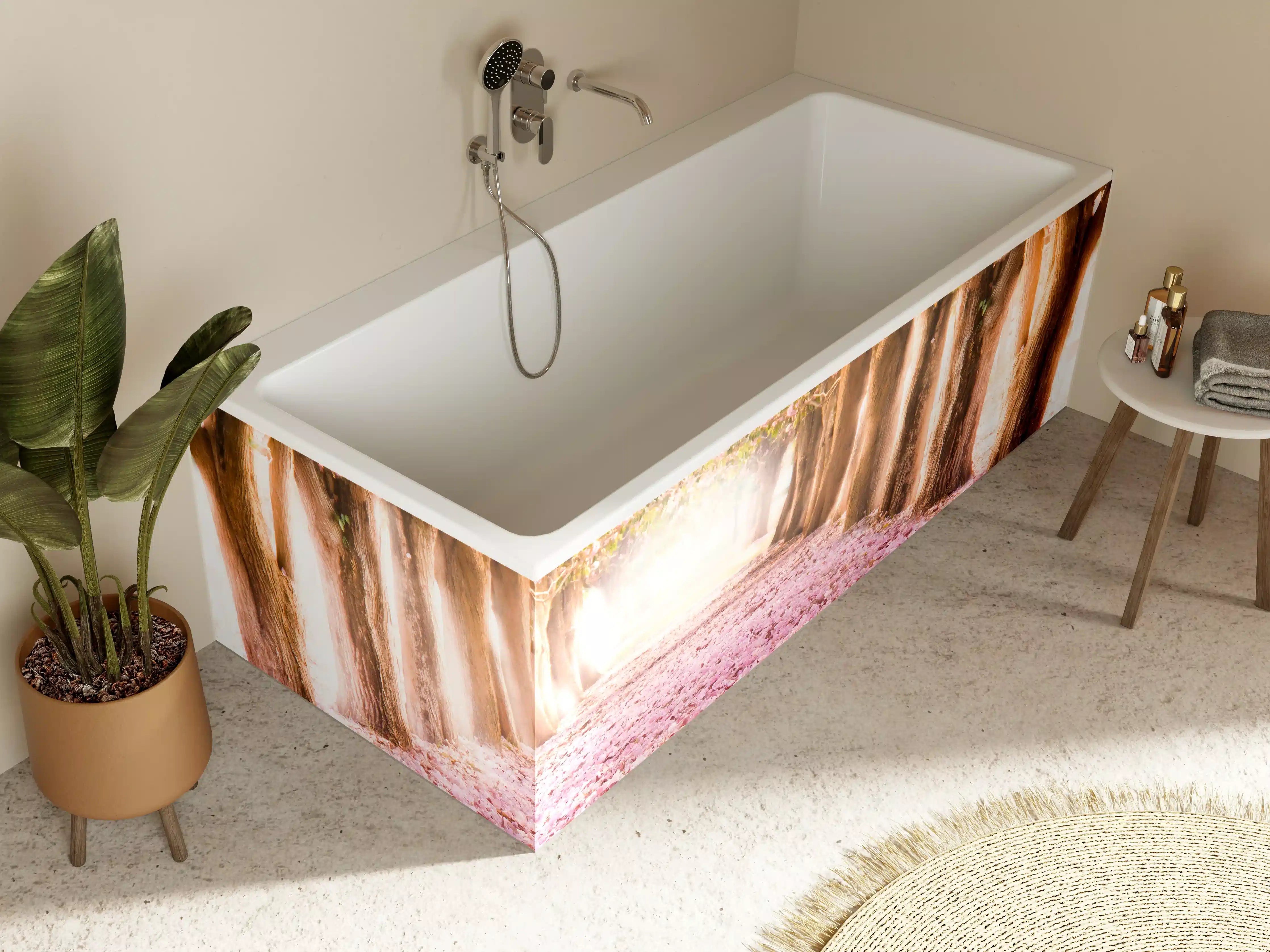 Badewannen-Rückwand - Blühender Baumallee im Frühling