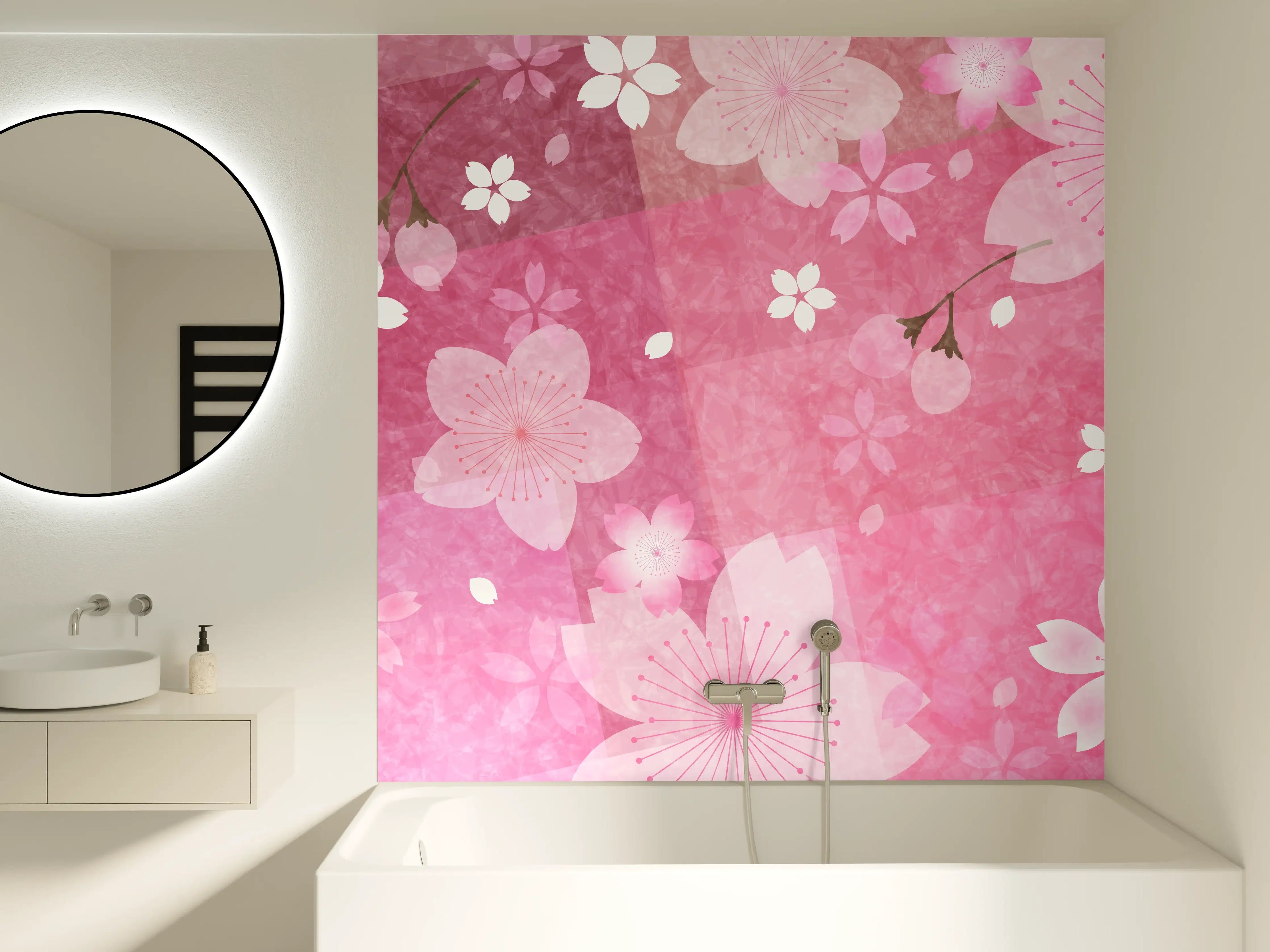 Badewannen-Rückwand - Blühendes Sakura-Muster Rosa