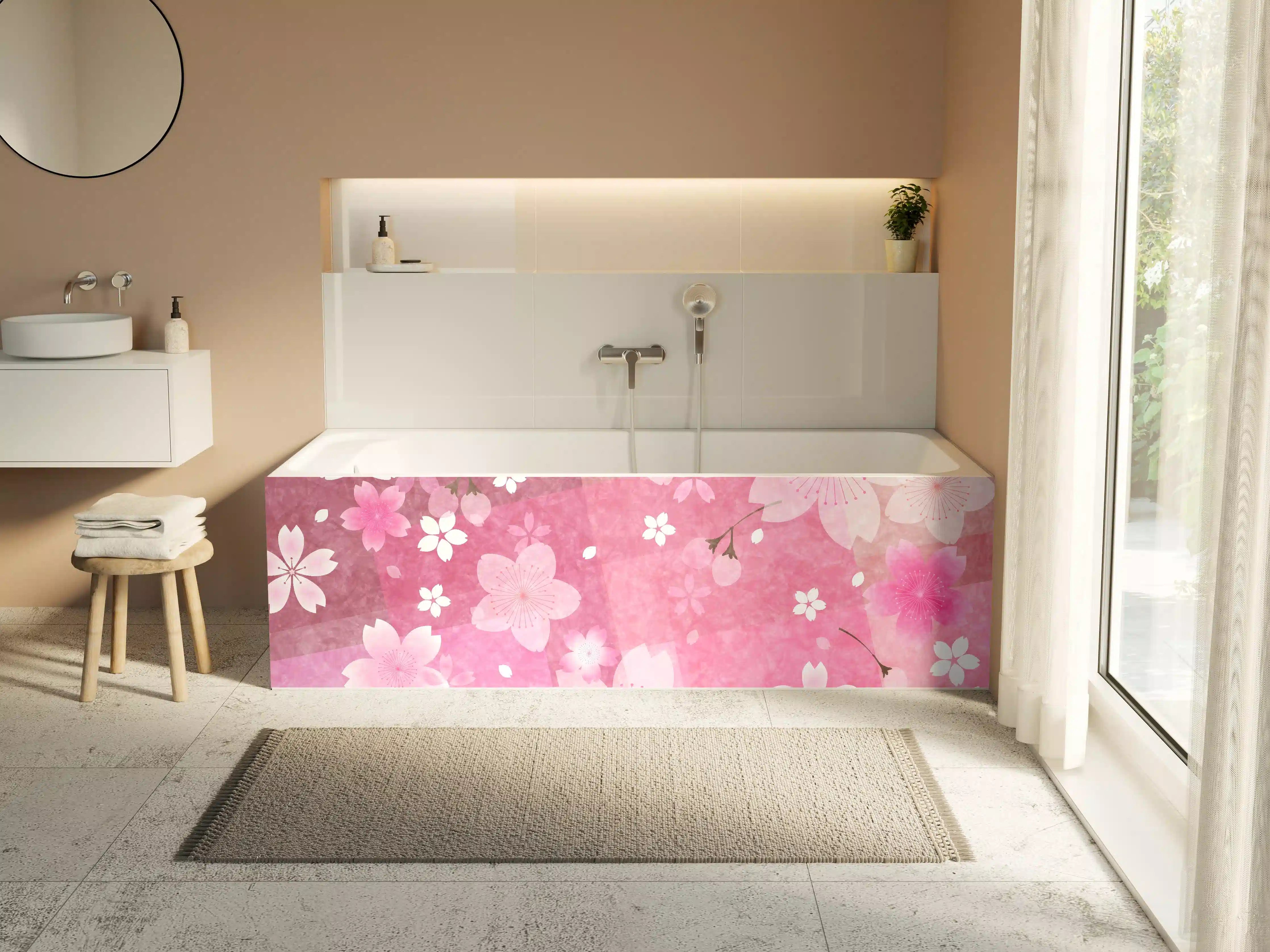 Badewannen-Rückwand - Blühendes Sakura-Muster Rosa