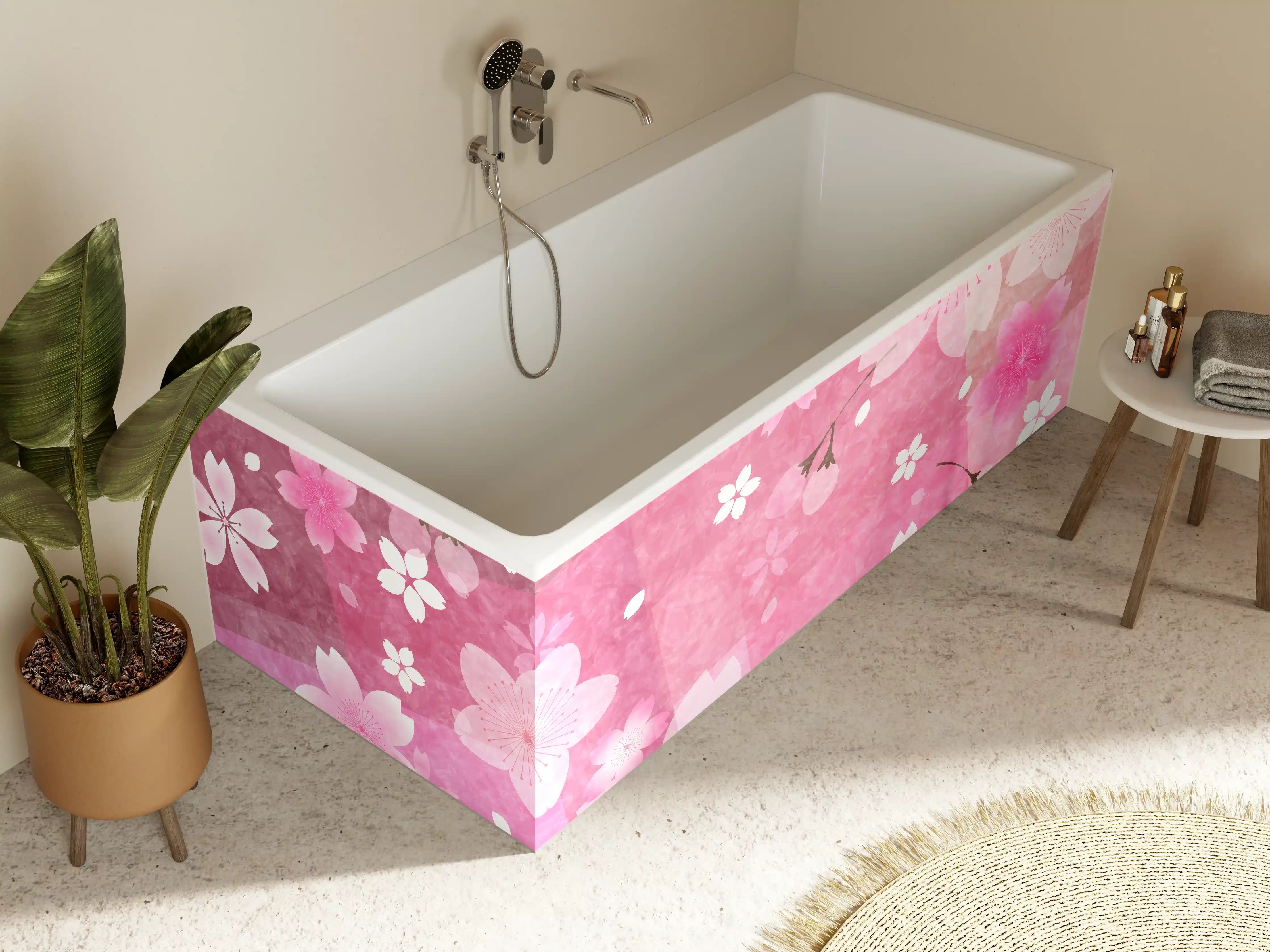 Badewannen-Rückwand - Blühendes Sakura-Muster Rosa