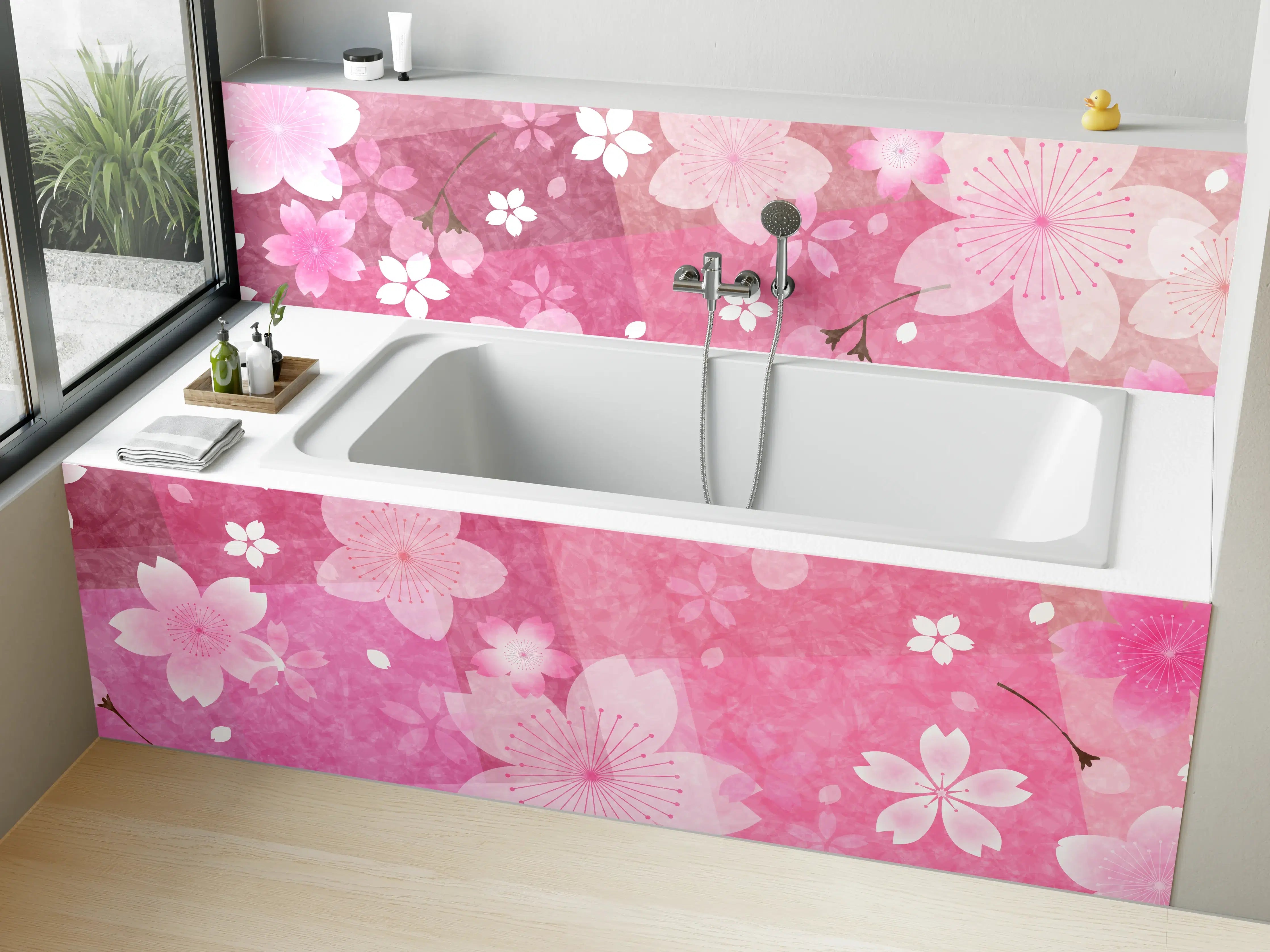 Badewannen-Rückwand - Blühendes Sakura-Muster Rosa