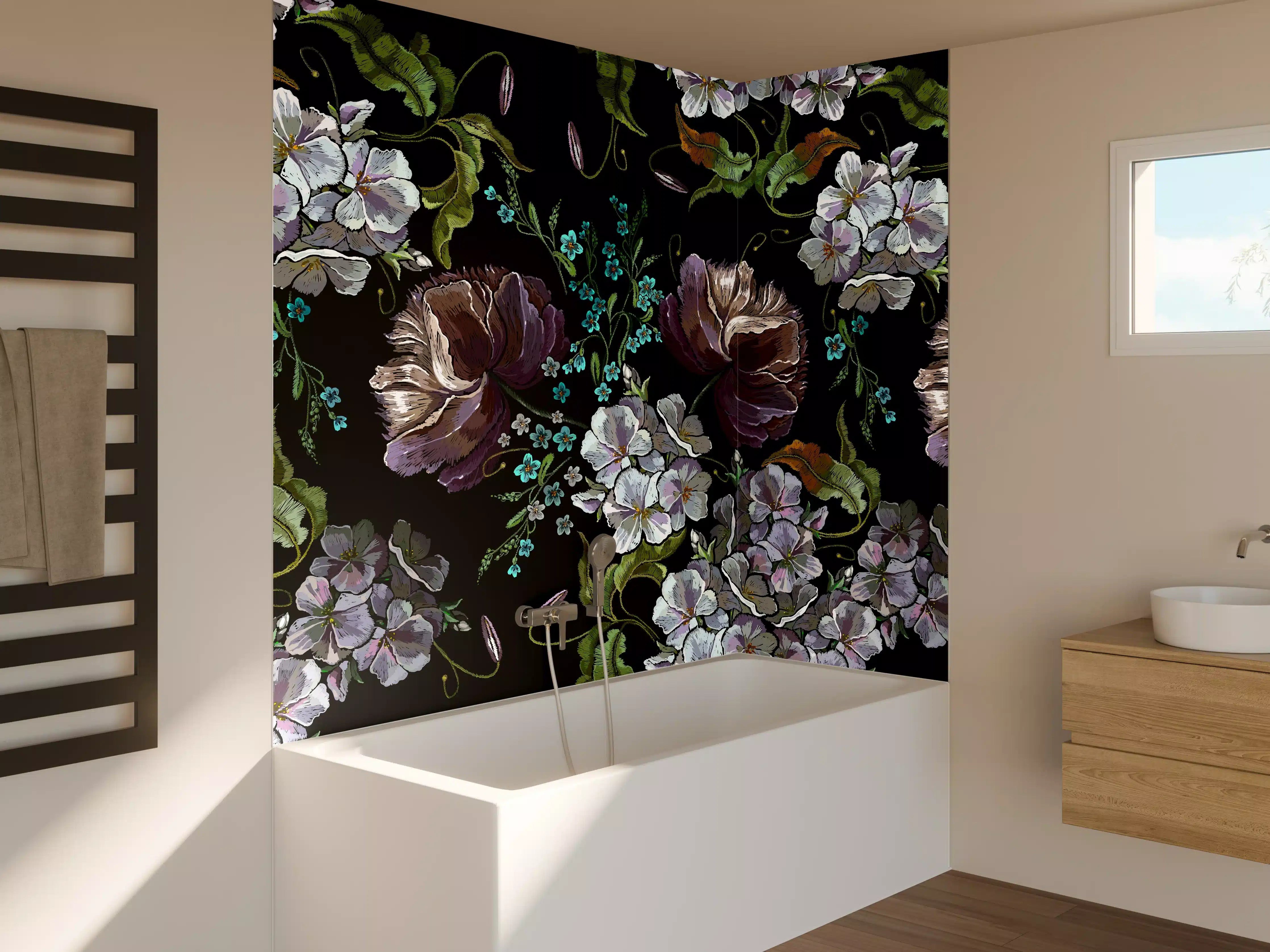 Badewannen-Rückwand - Blüten in der Nacht