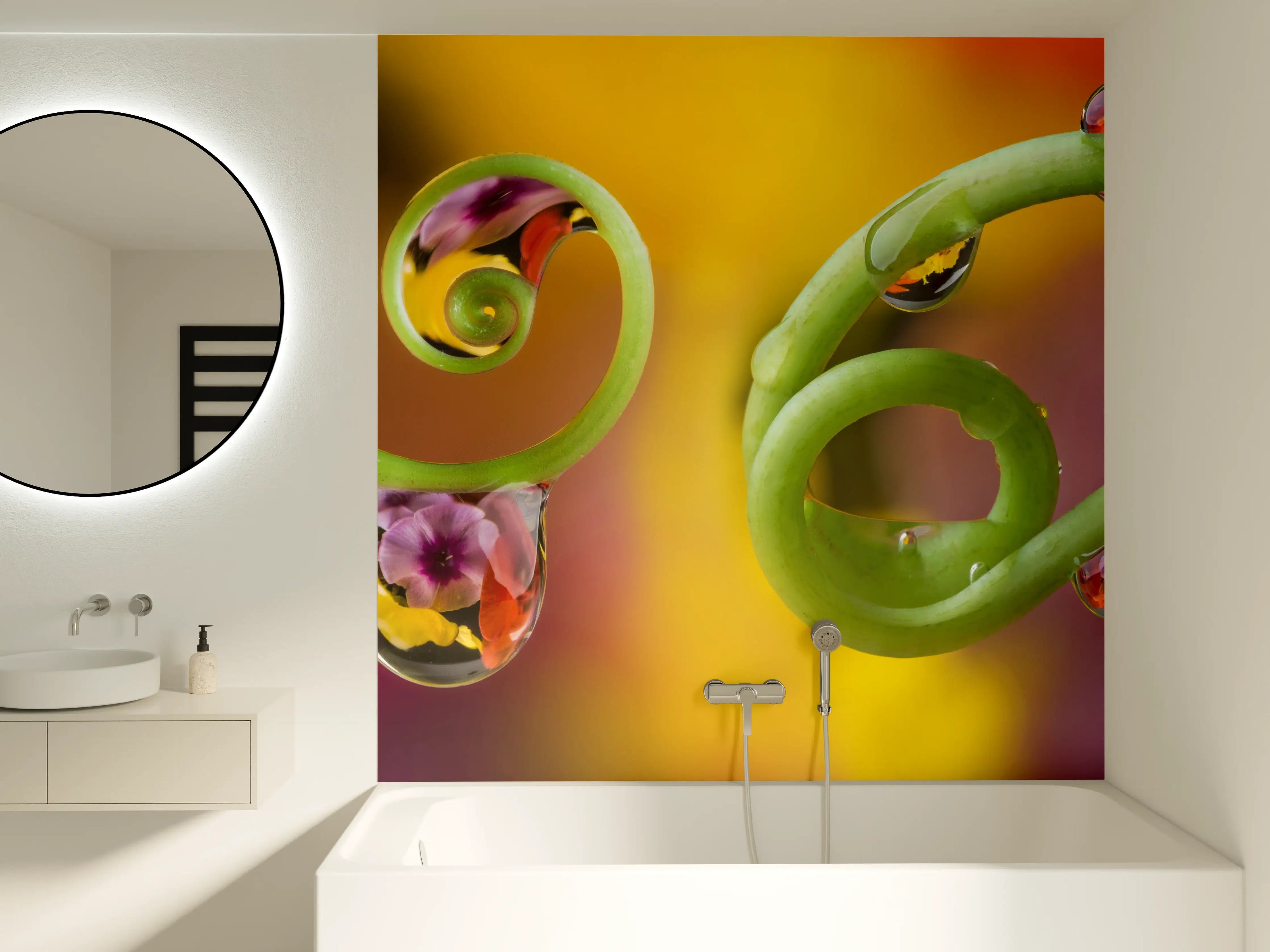 Badewannen-Rückwand - Blume mit abstrakten Tropfen