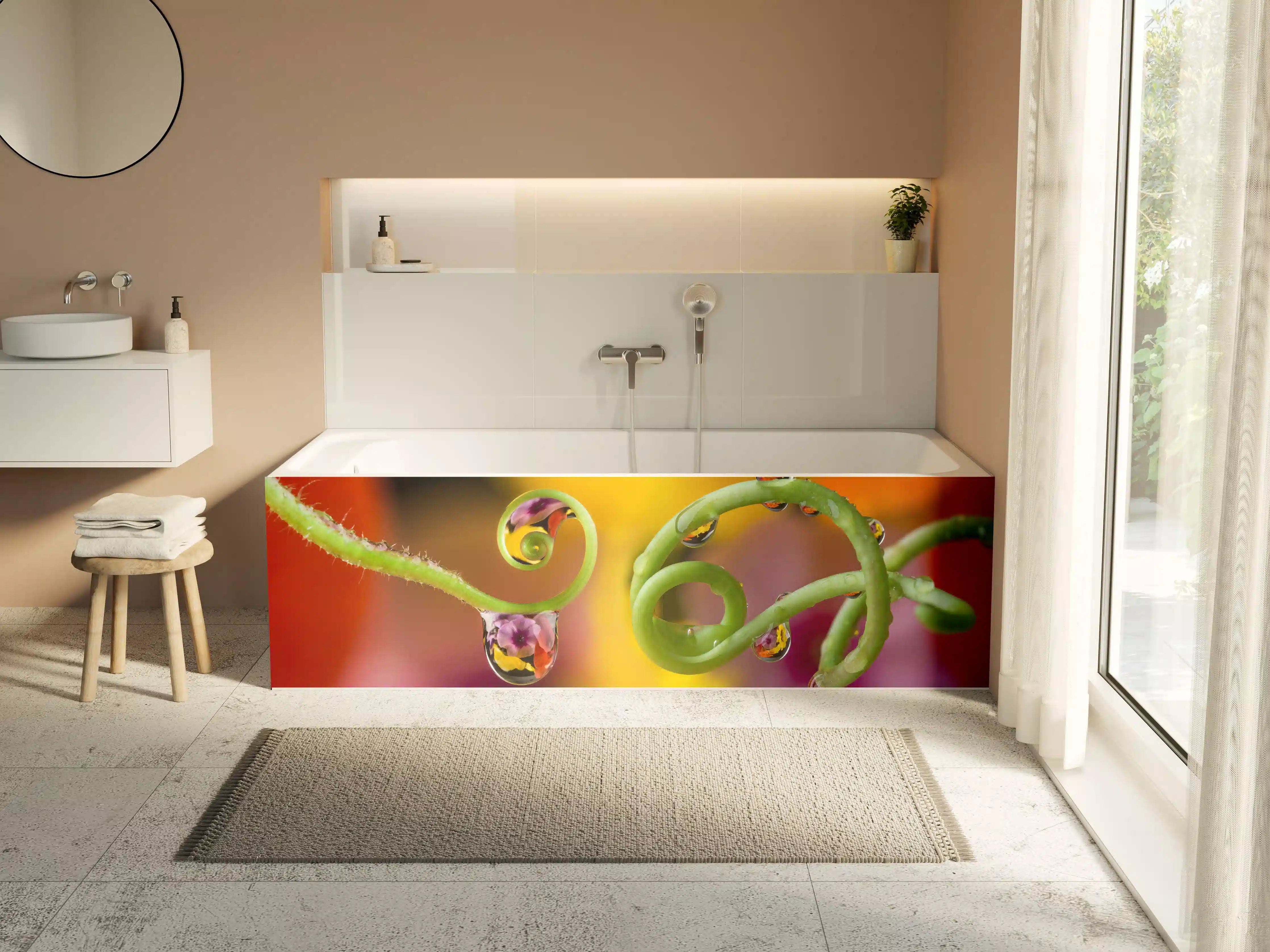 Badewannen-Rückwand - Blume mit abstrakten Tropfen