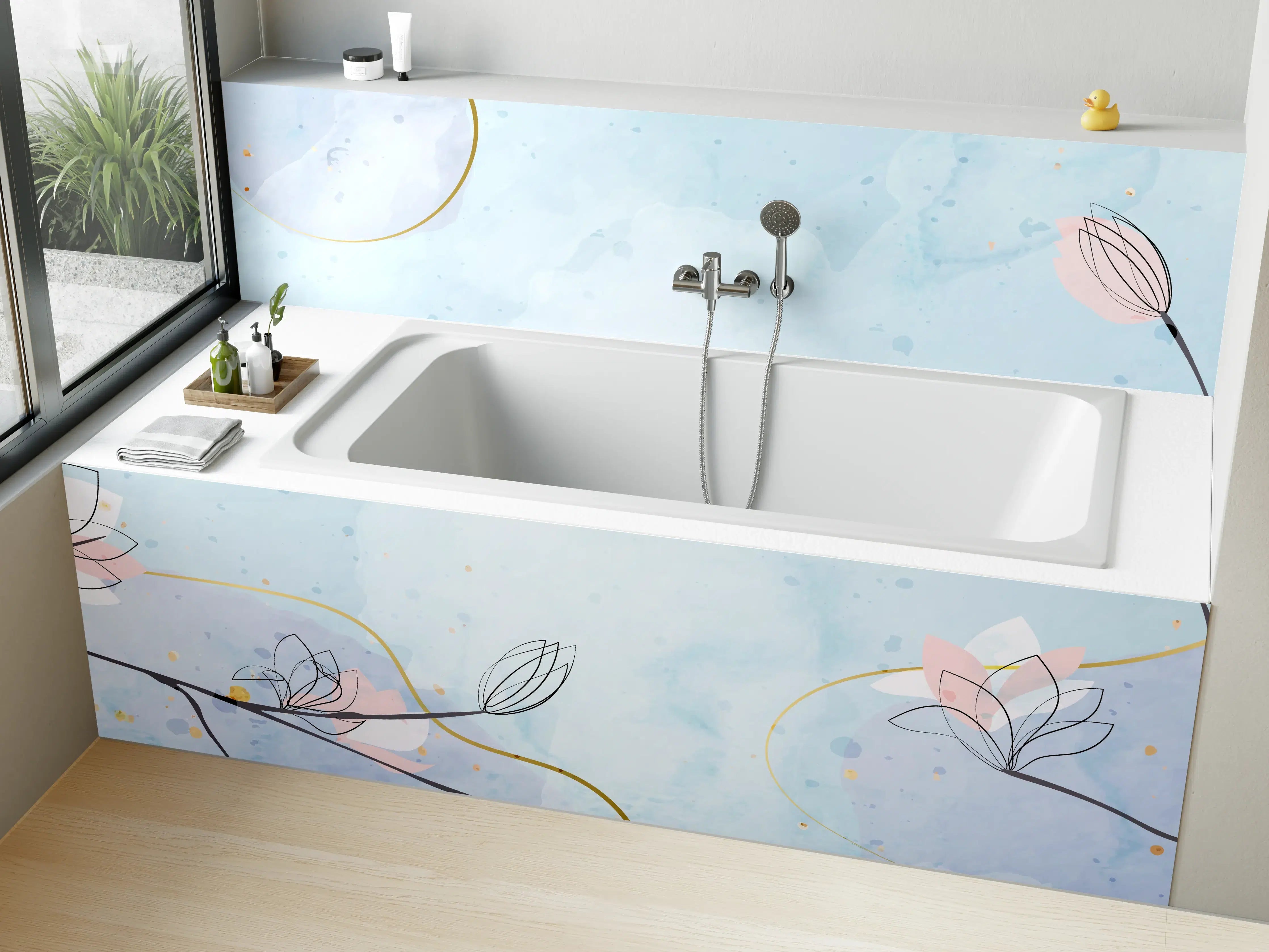Badewannen-Rückwand - Blumen-Aquarell Pastellfarben