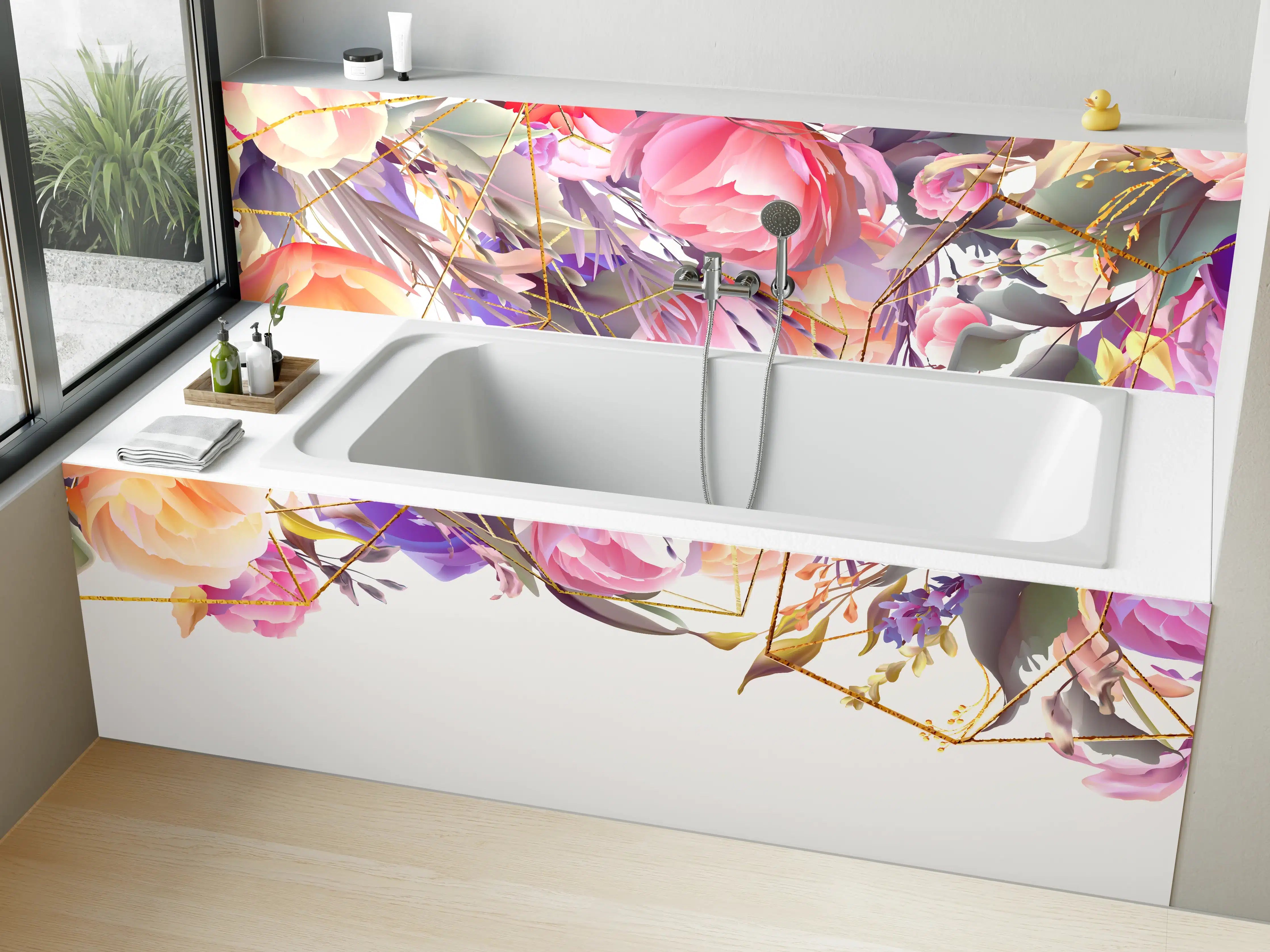 Badewannen-Rückwand - Blumen-Muster Abstrakt Gold