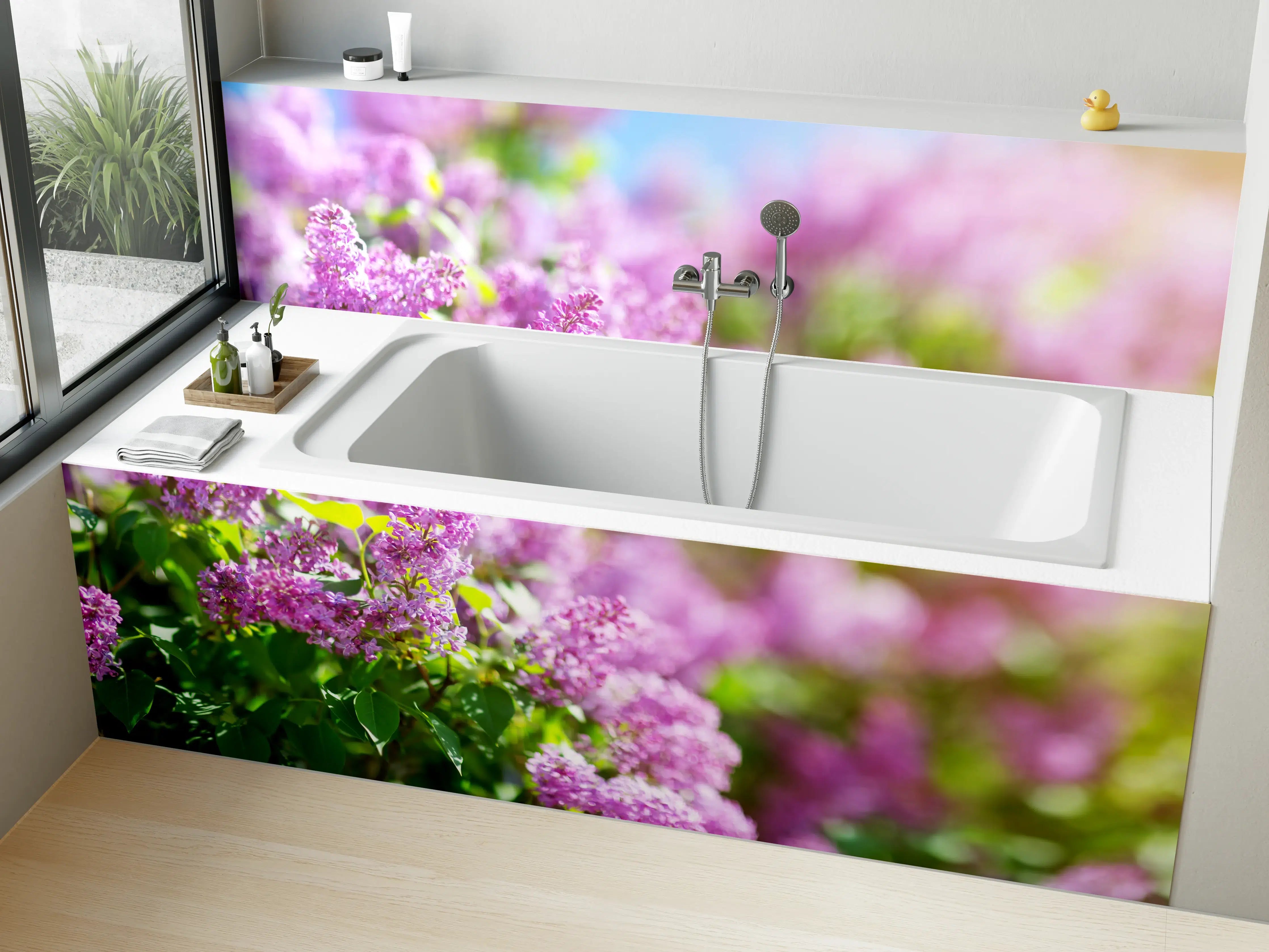 Badewannen-Rückwand - Blumen blühen auf im Frühling