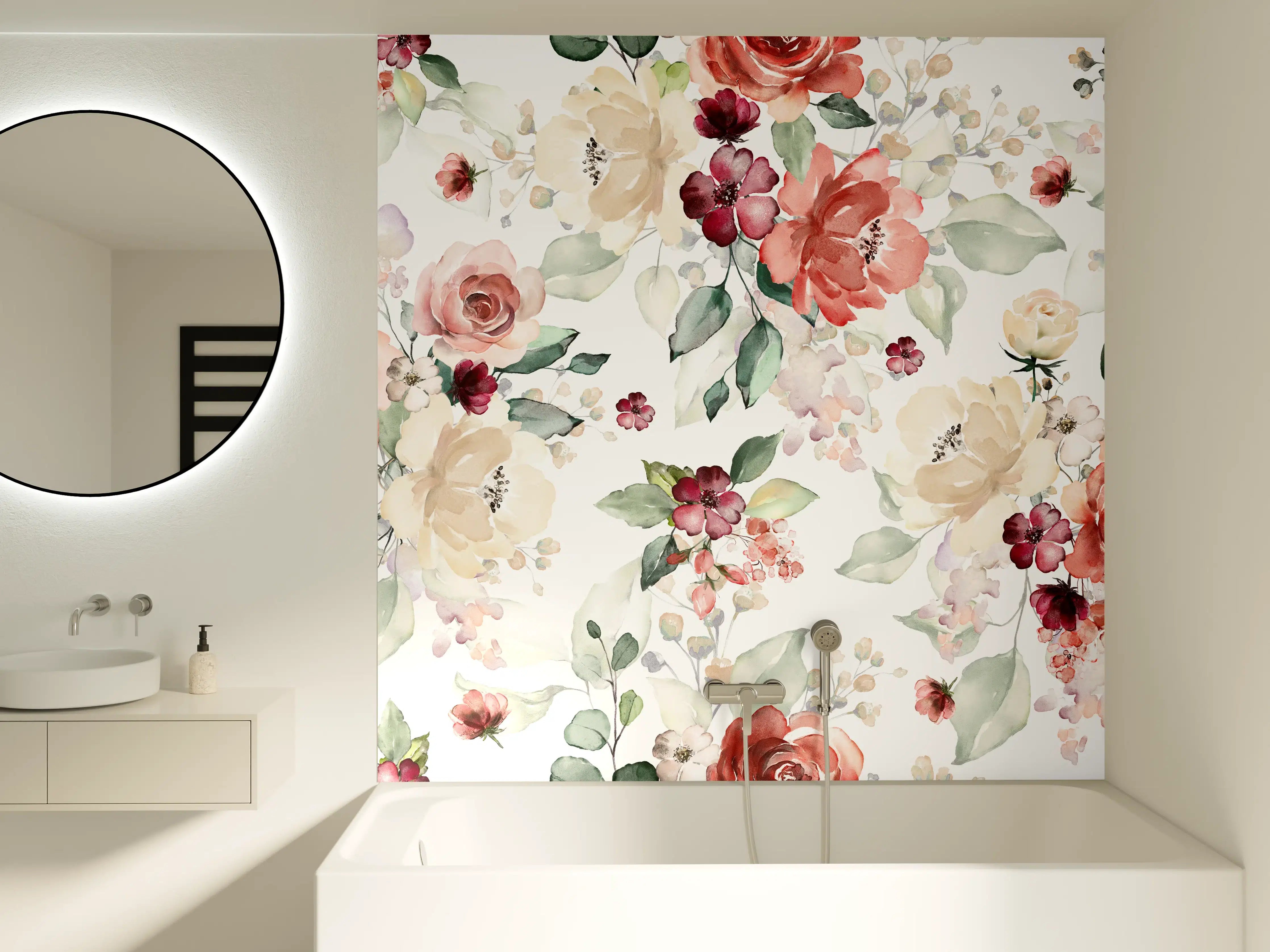 Badewannen-Rückwand - Blumen und Blätter im Tapeten-Stil