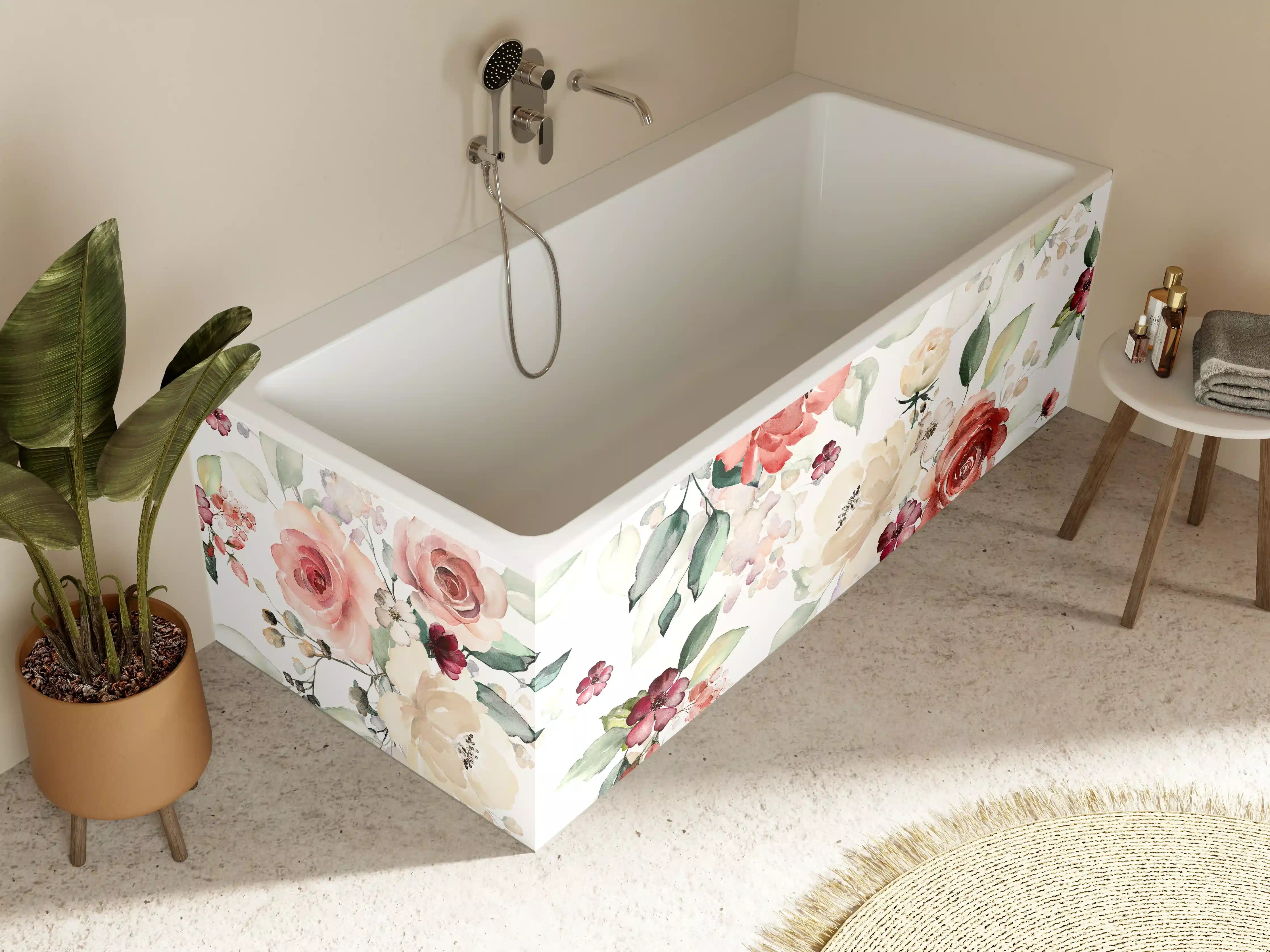 Badewannen-Rückwand - Blumen und Blätter im Tapeten-Stil