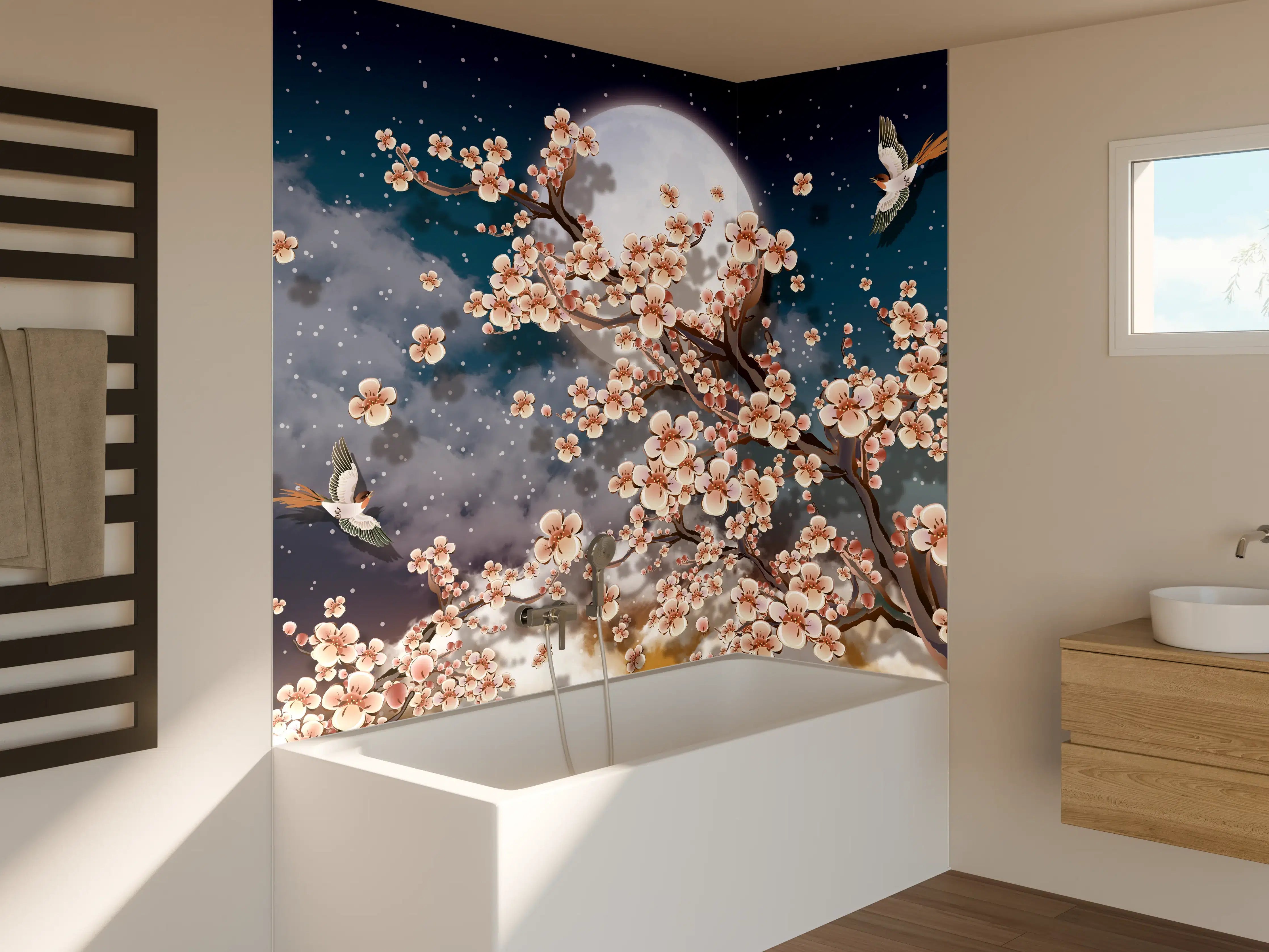 Badewannen-Rückwand - Blumen und Vögel - Floral