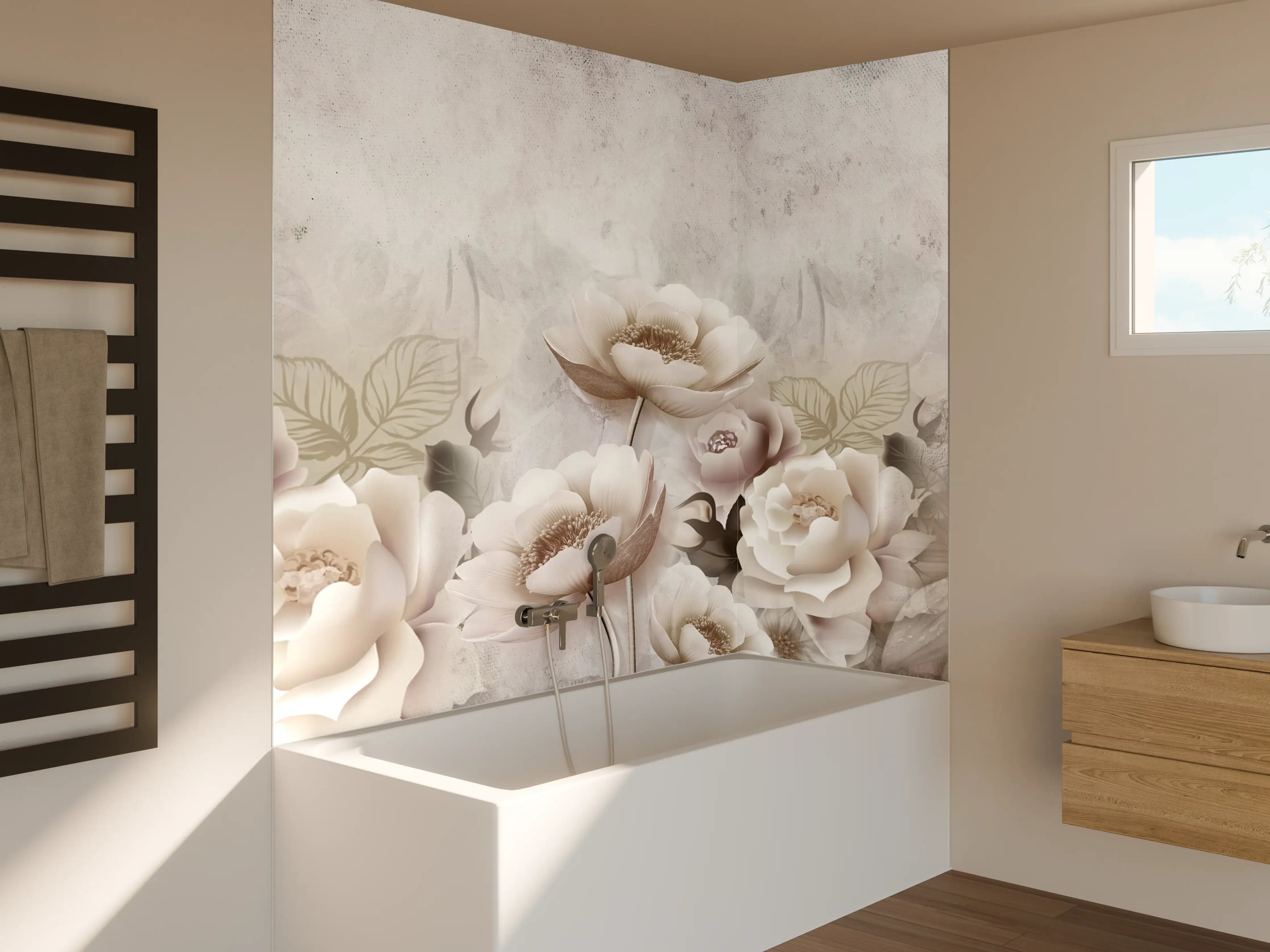 Badewannen-Rückwand - Blumengemälde