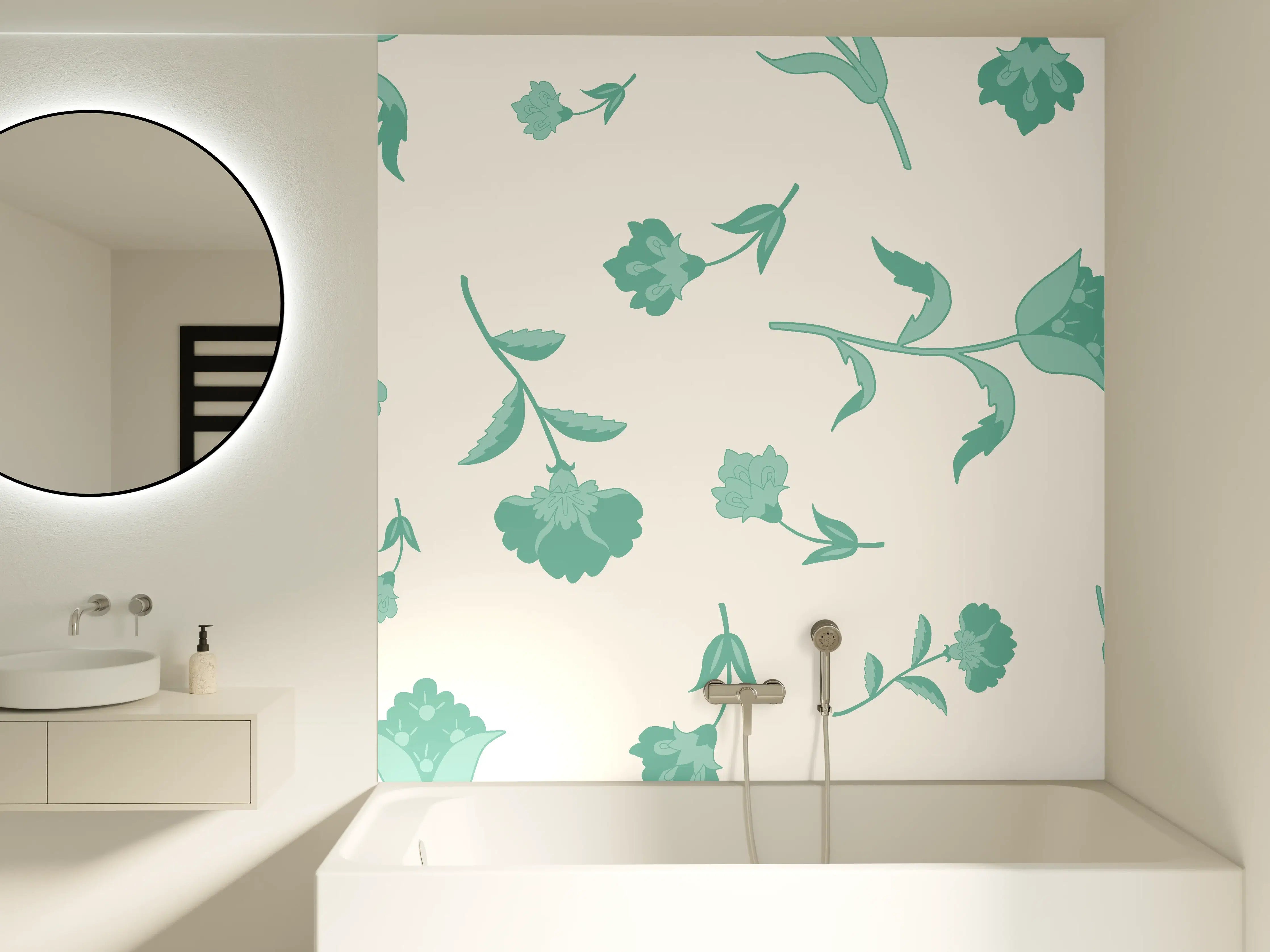 Badewannen-Rückwand - Blumenmuster Türkis-Weiß
