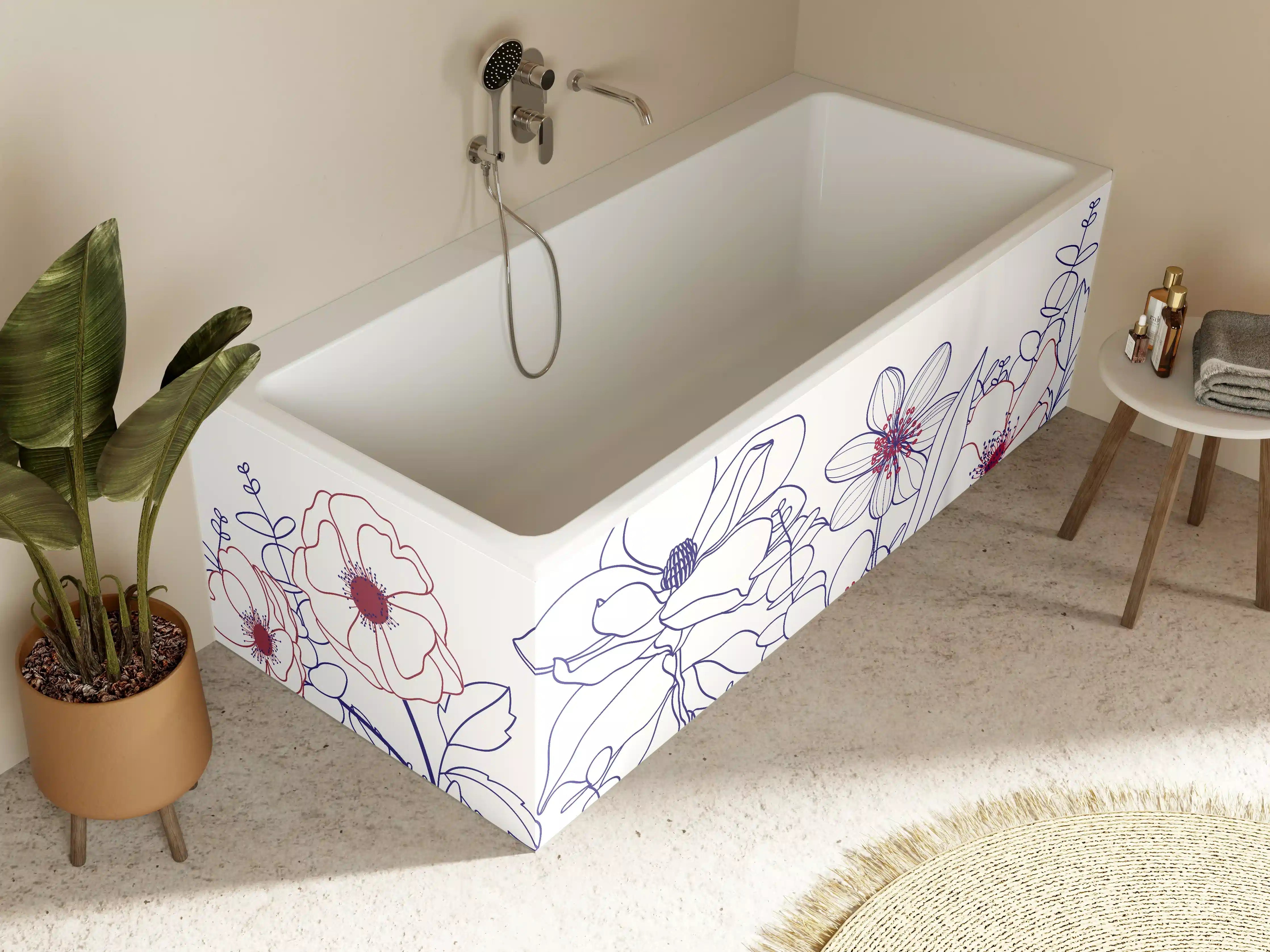 Badewannen-Rückwand - Blumenstrauß Linienzeichnung Wanddekor