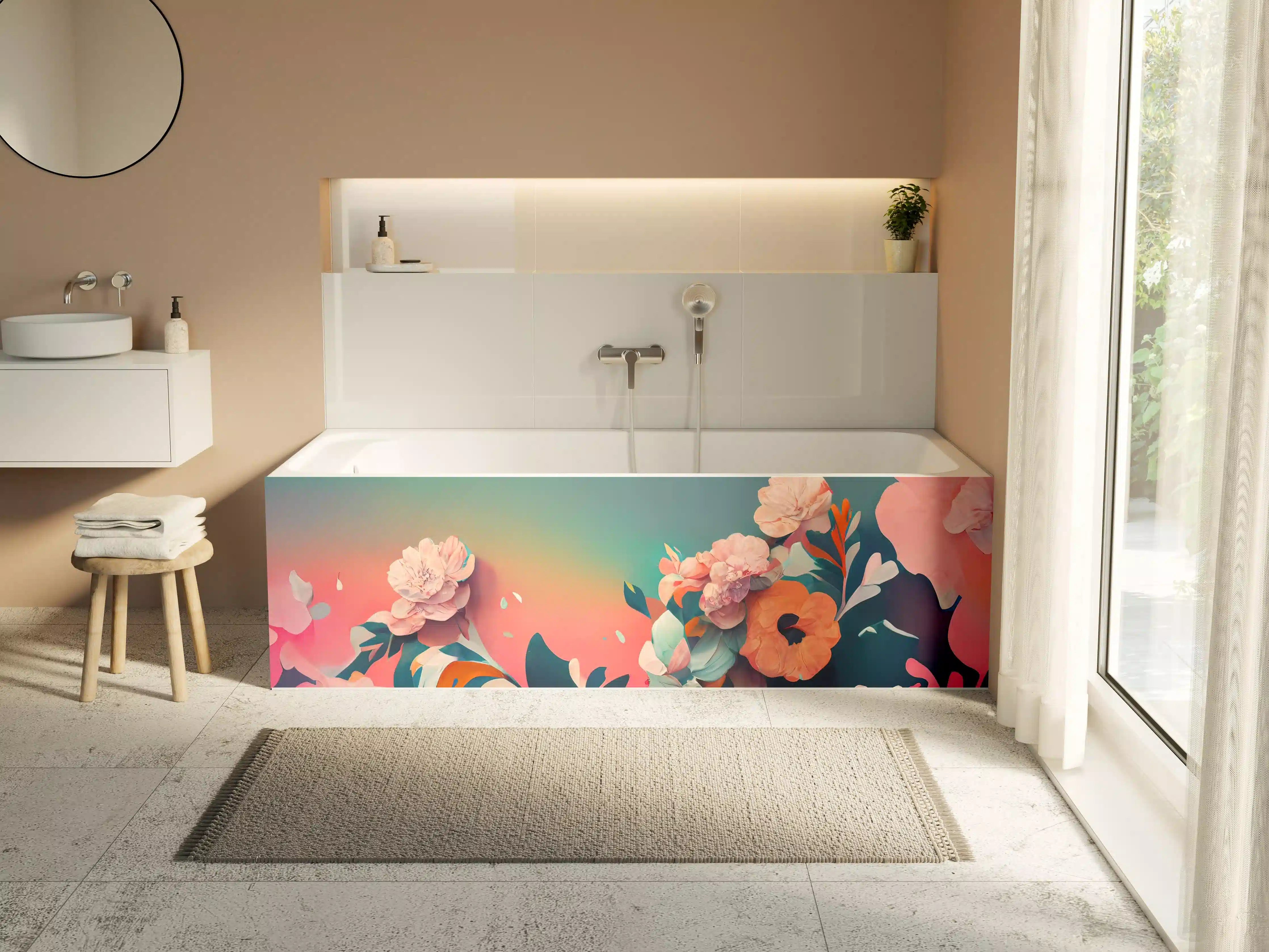 Badewannen-Rückwand - Blumiges Design mit warmen Farbtönen