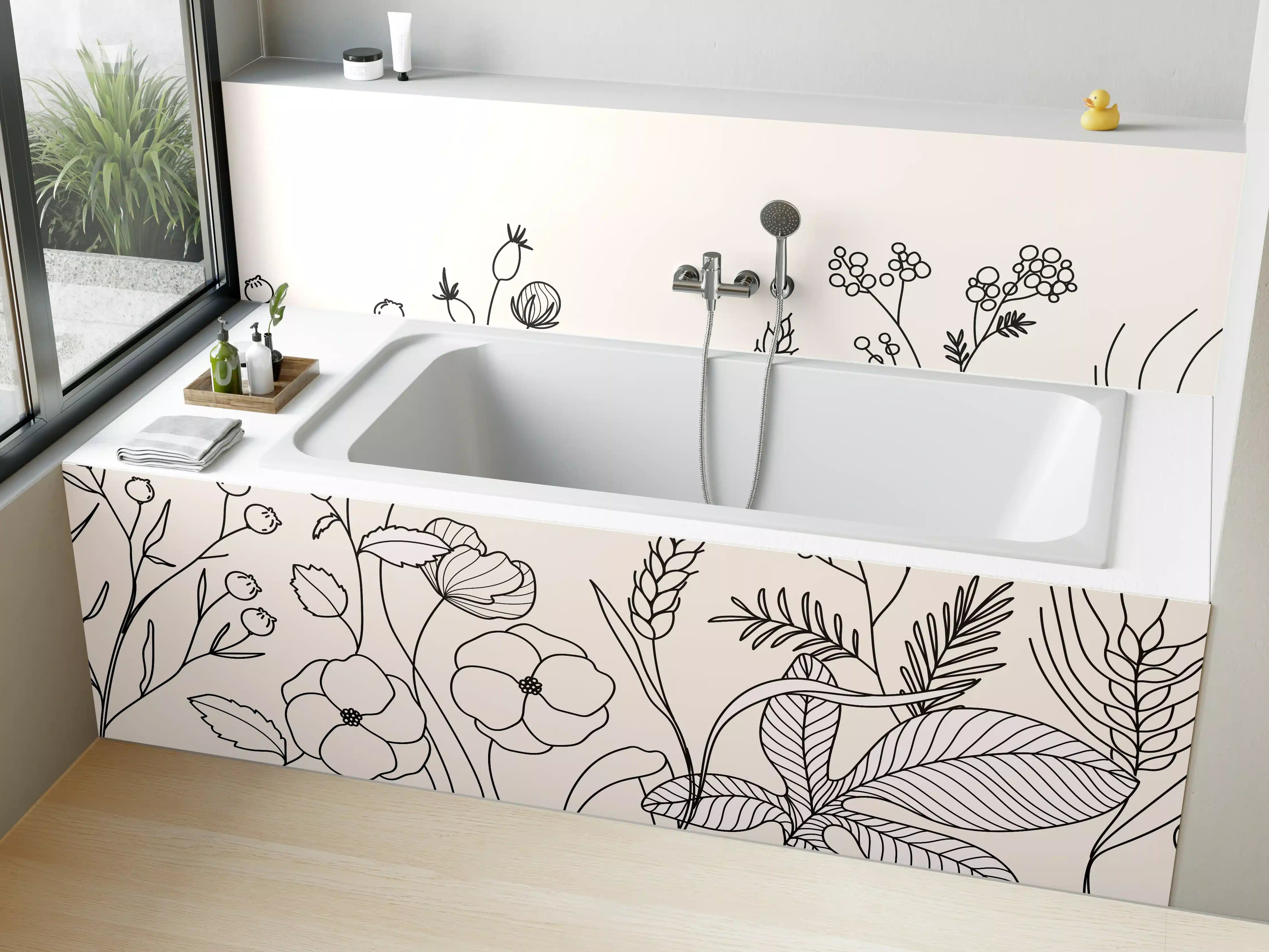 Badewannen-Rückwand - Botanische Linienzeichnung