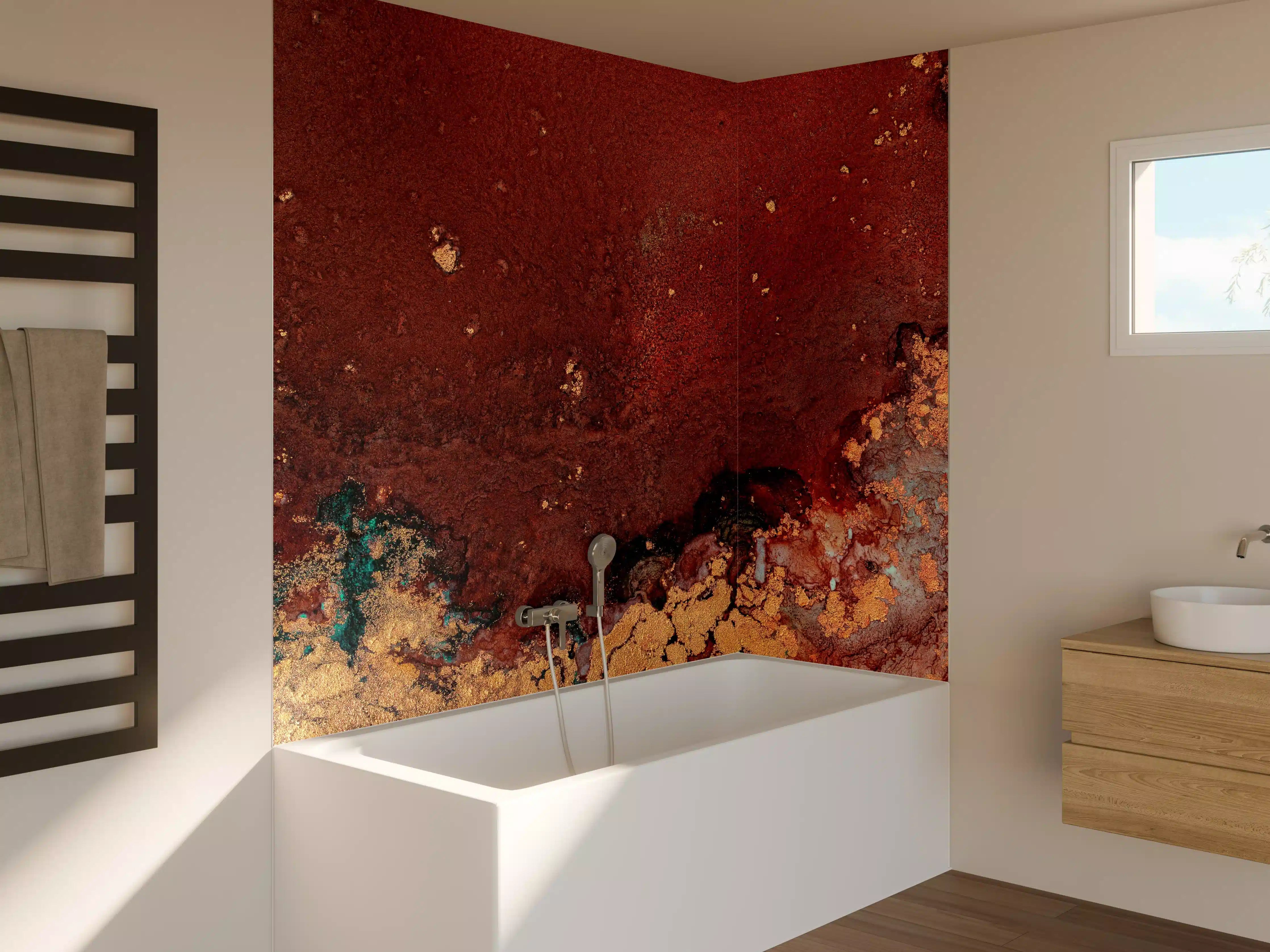 Badewannen-Rückwand - Bräunliche Marmor Textur - Flüssigmalerei