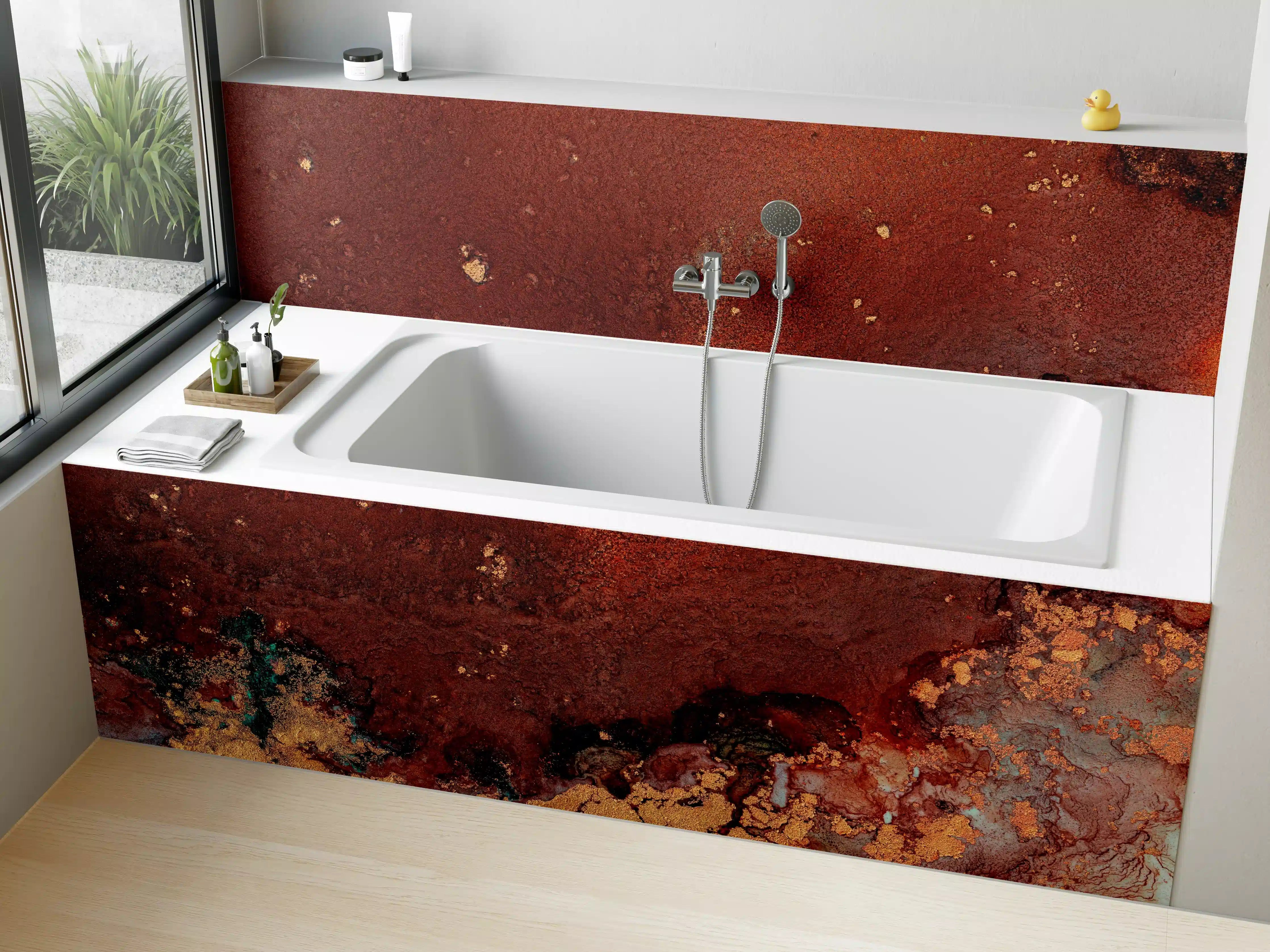 Badewannen-Rückwand - Bräunliche Marmor Textur - Flüssigmalerei