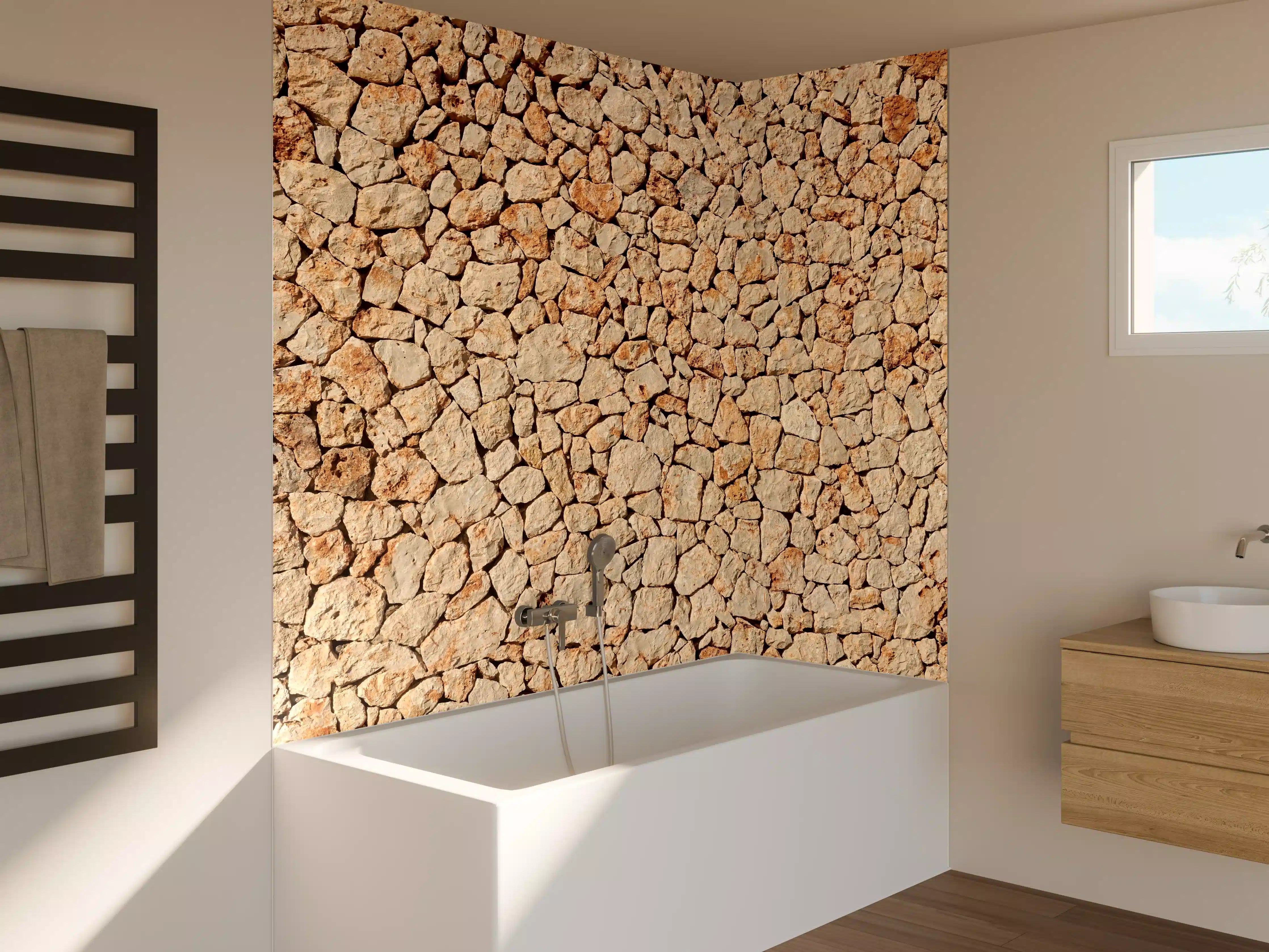 Badewannen-Rückwand - Bräunliche Panorama-Textur Steinmauer