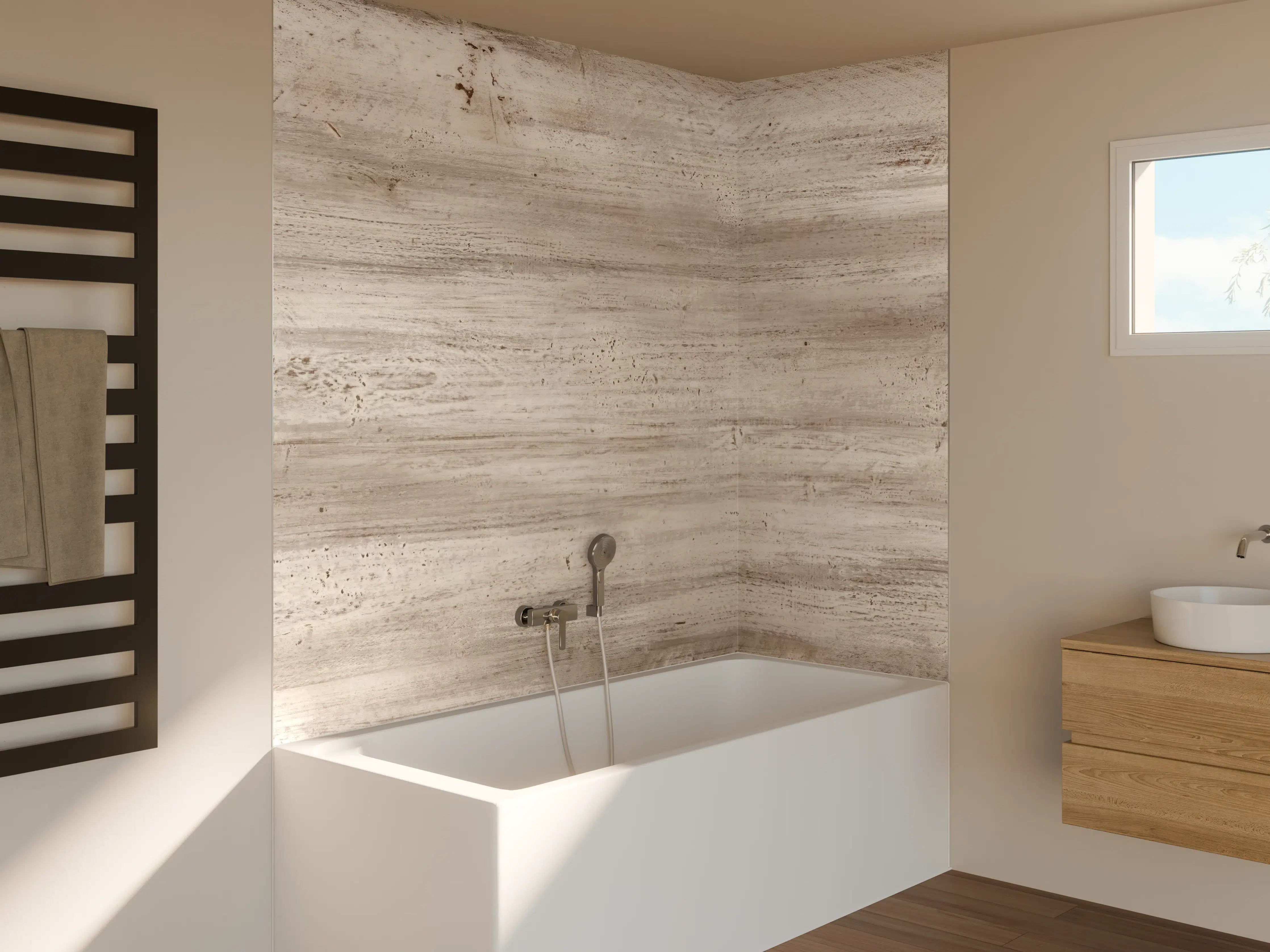 Badewannen-Rückwand - Bräunliche alte Holztextur