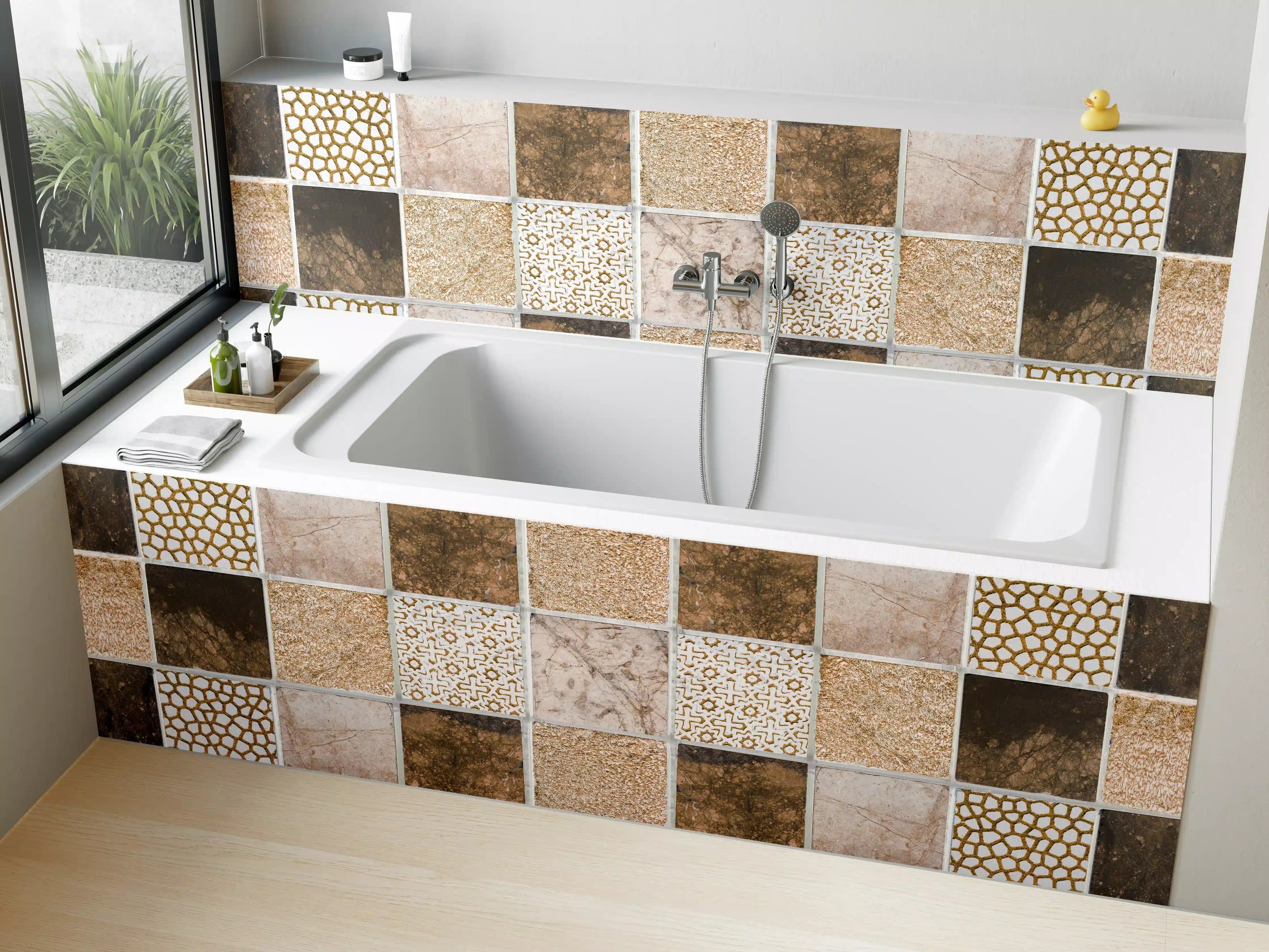 Badewannen-Rückwand - Bräunliche quadratische Mosaiktextur