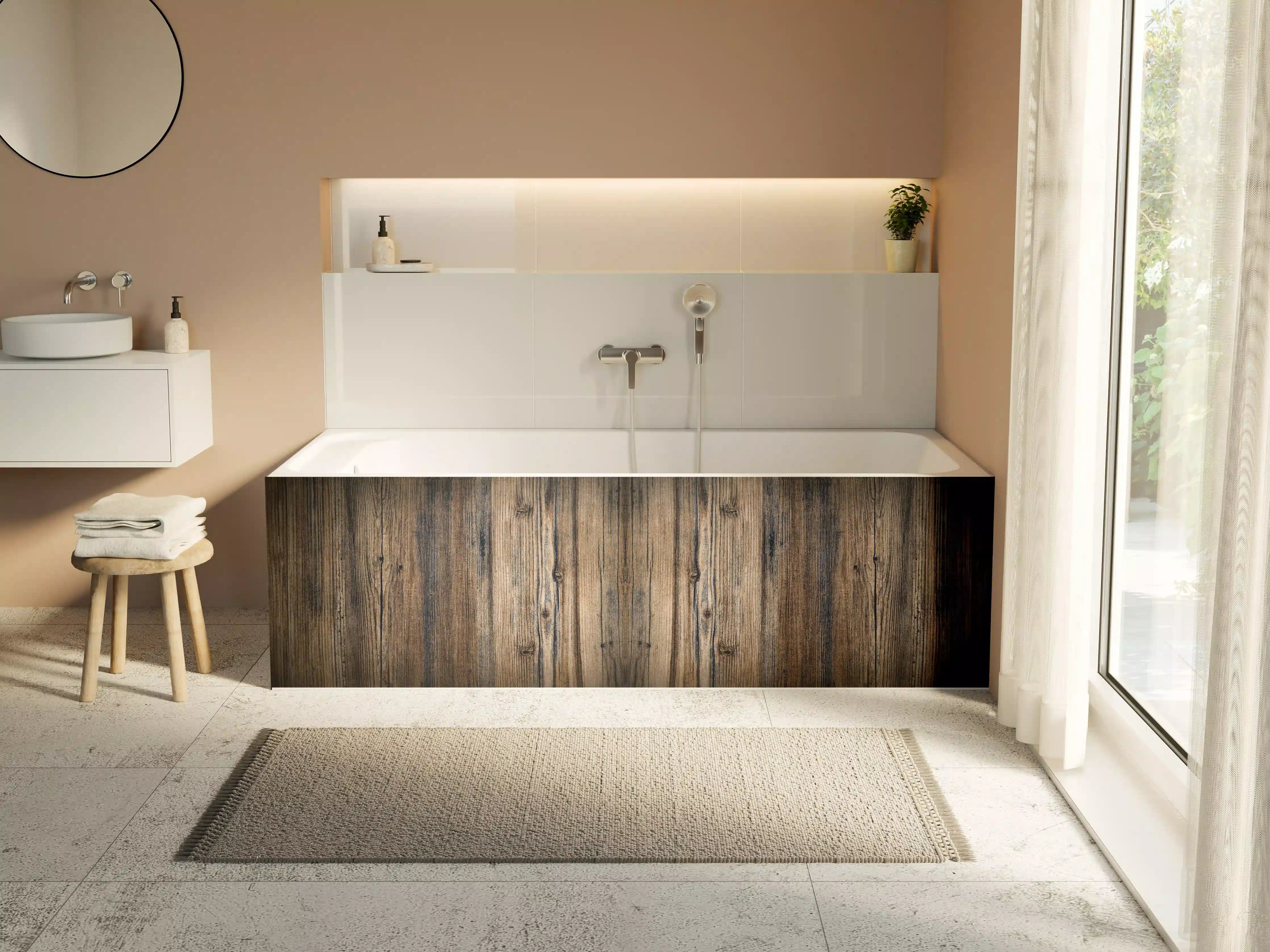 Badewannen-Rückwand - Bräunlicher Holz Hintergrund