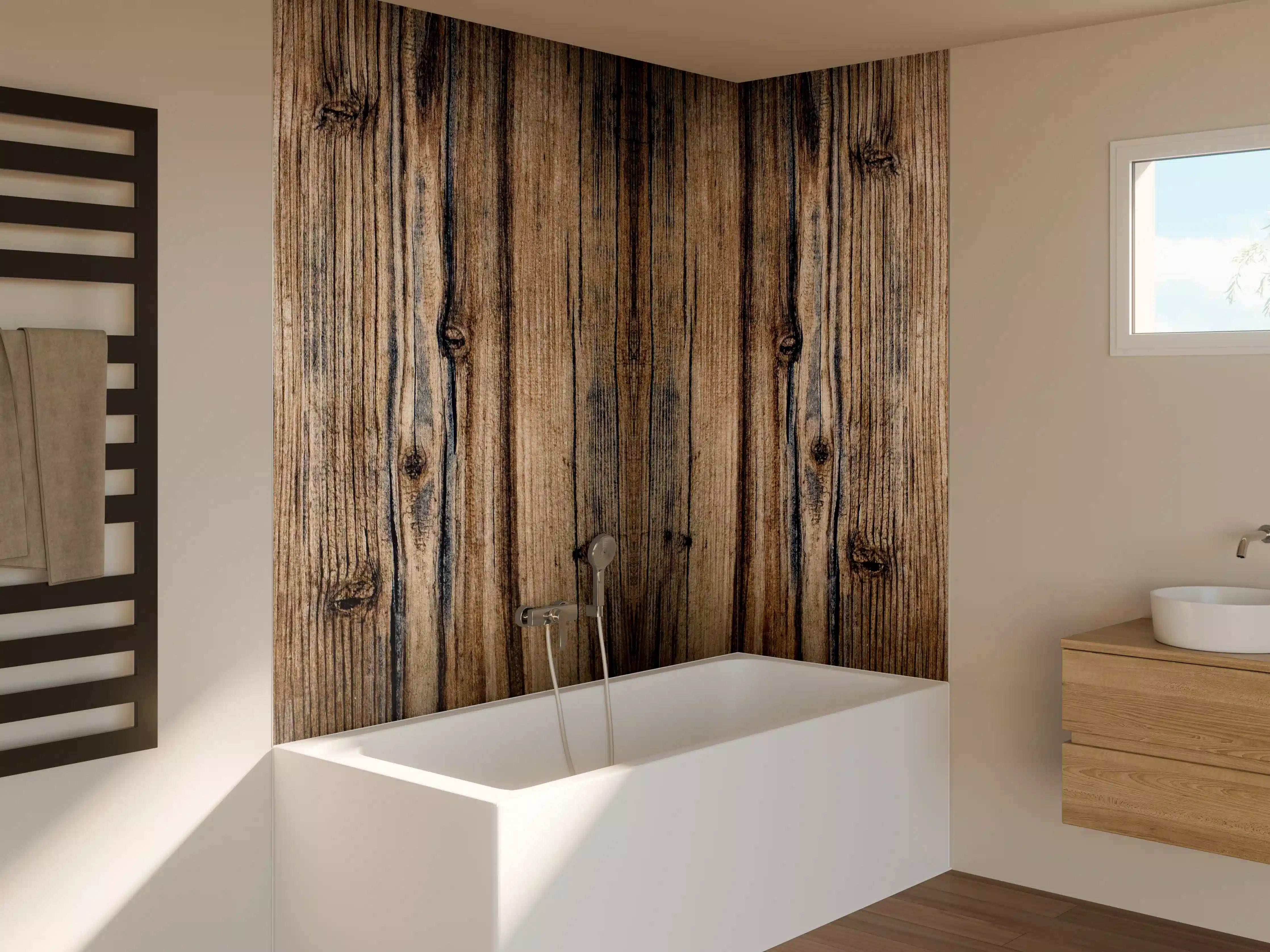 Badewannen-Rückwand - Bräunlicher Holz Hintergrund