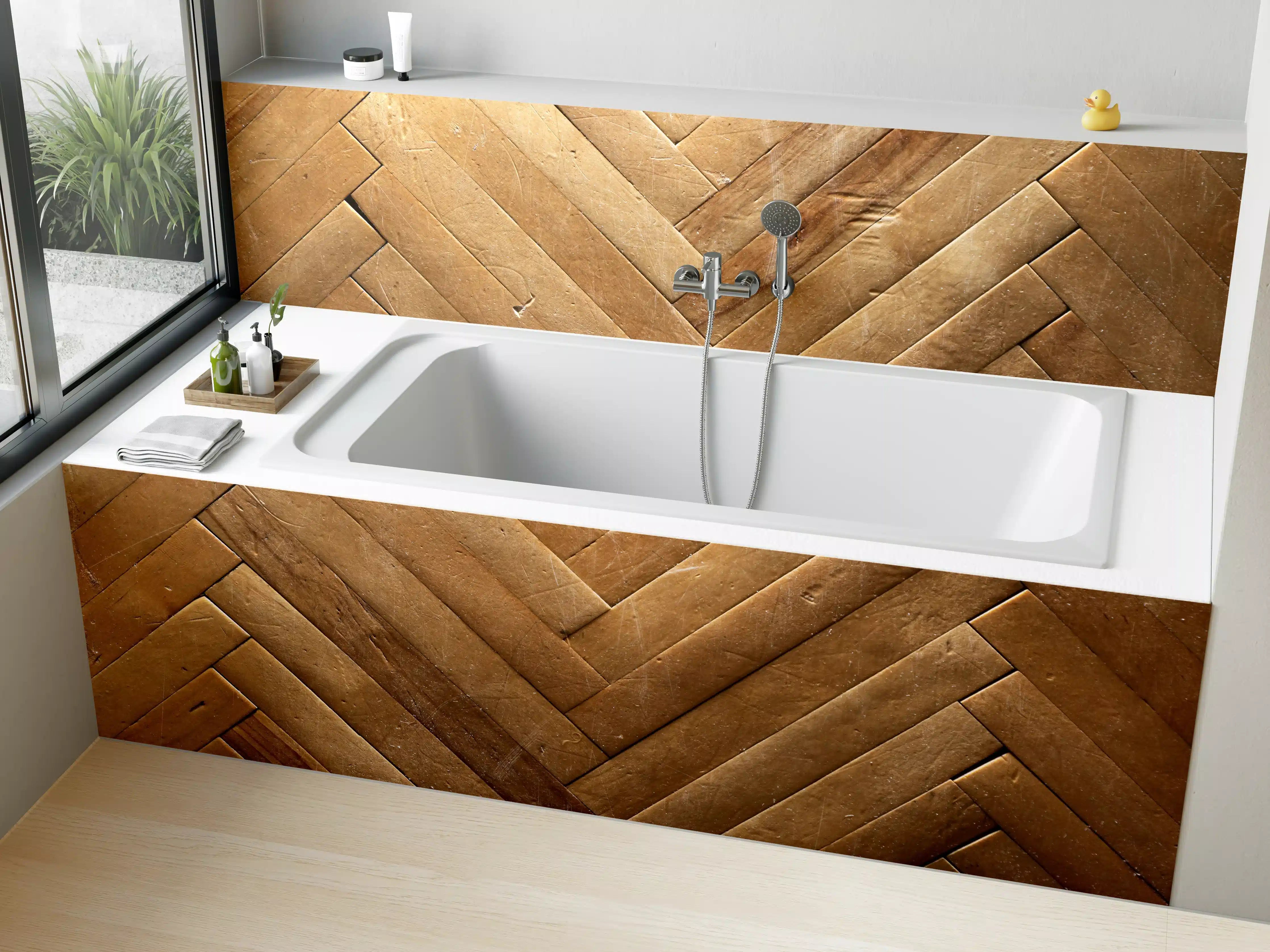 Badewannen-Rückwand - Bräunliches Holzbrett Muster