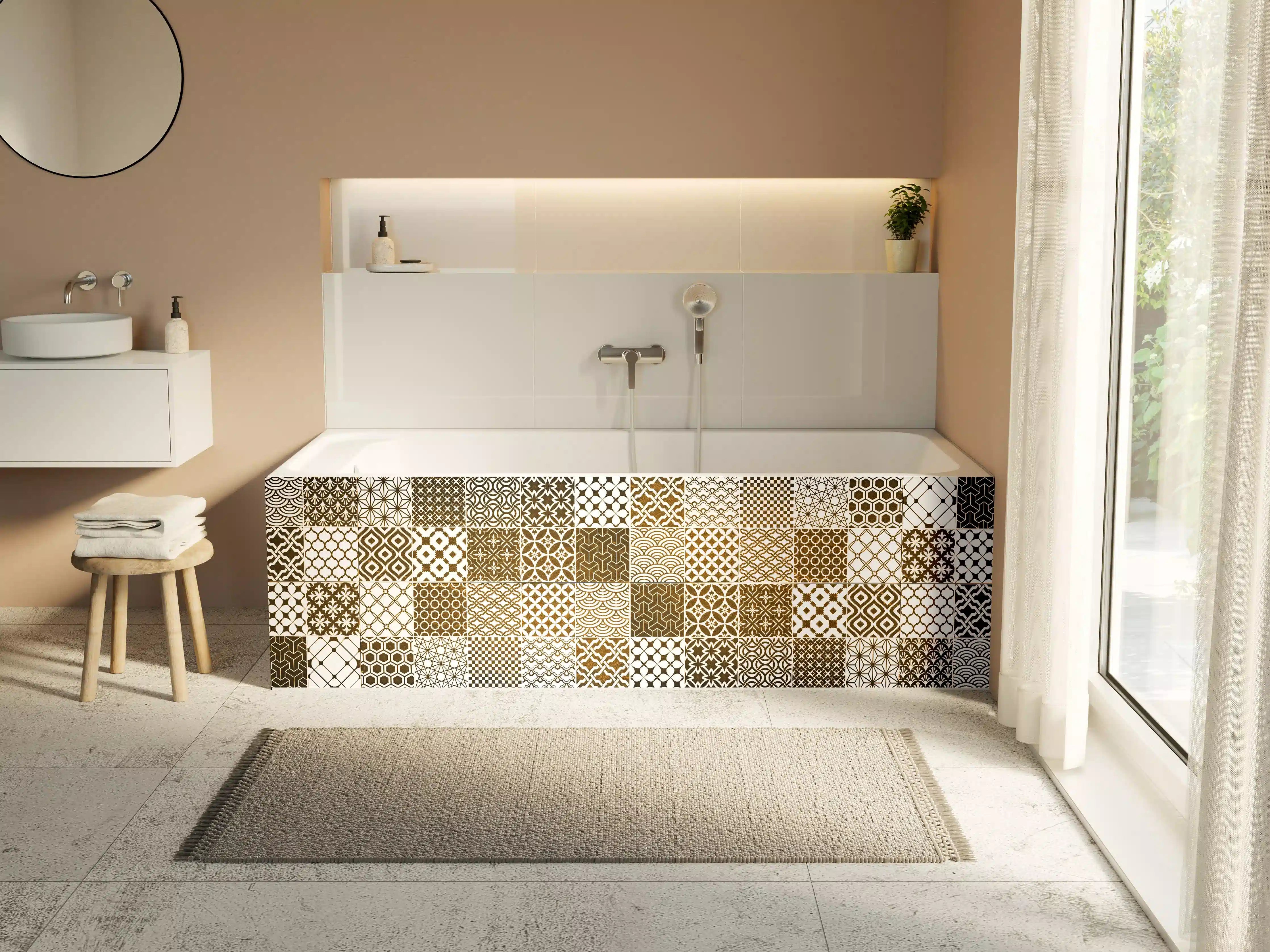 Badewannen-Rückwand - Braun-Beige geometrisch Mosaik