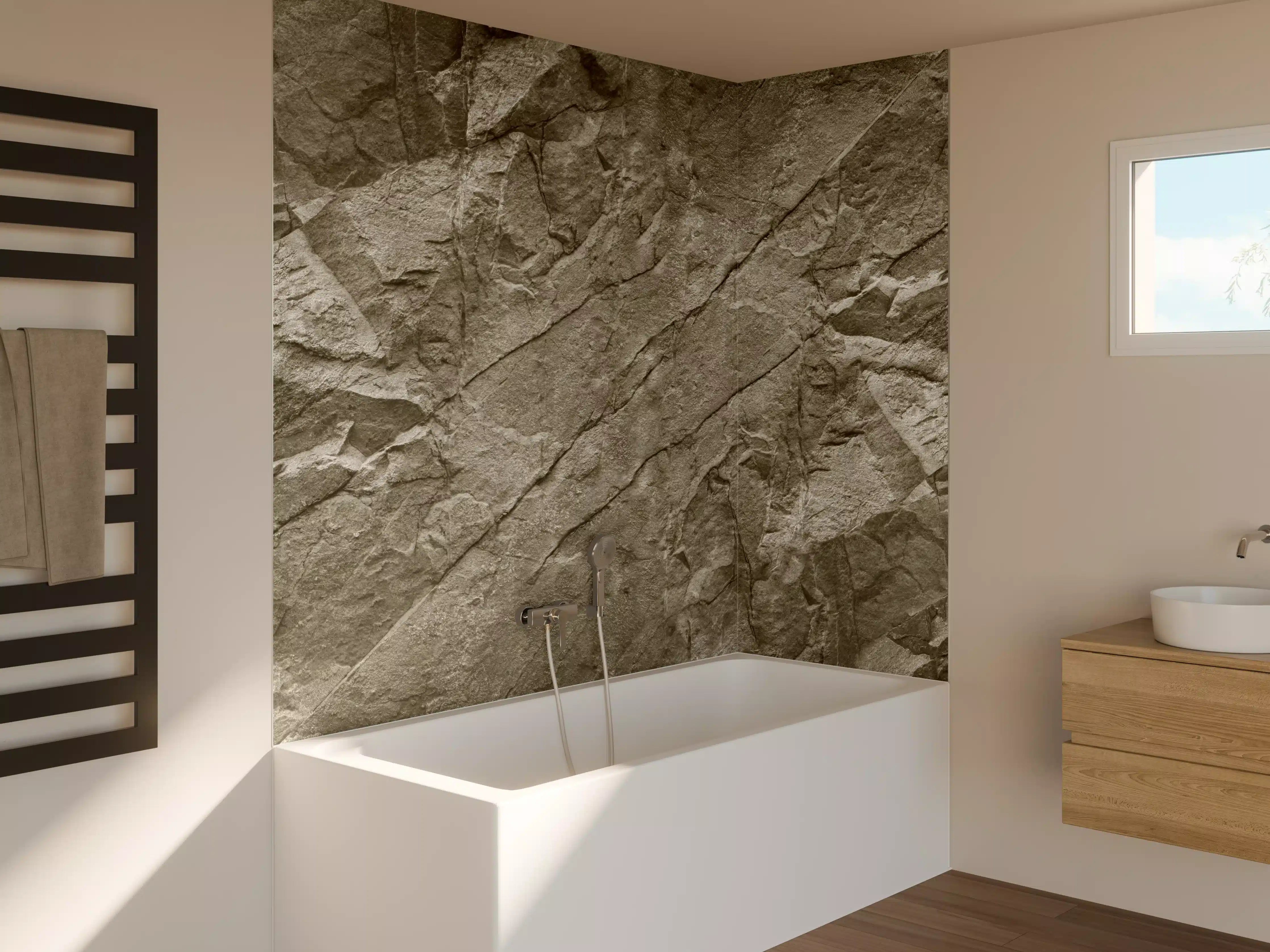 Badewannen-Rückwand - Braun-Graue Steintextur