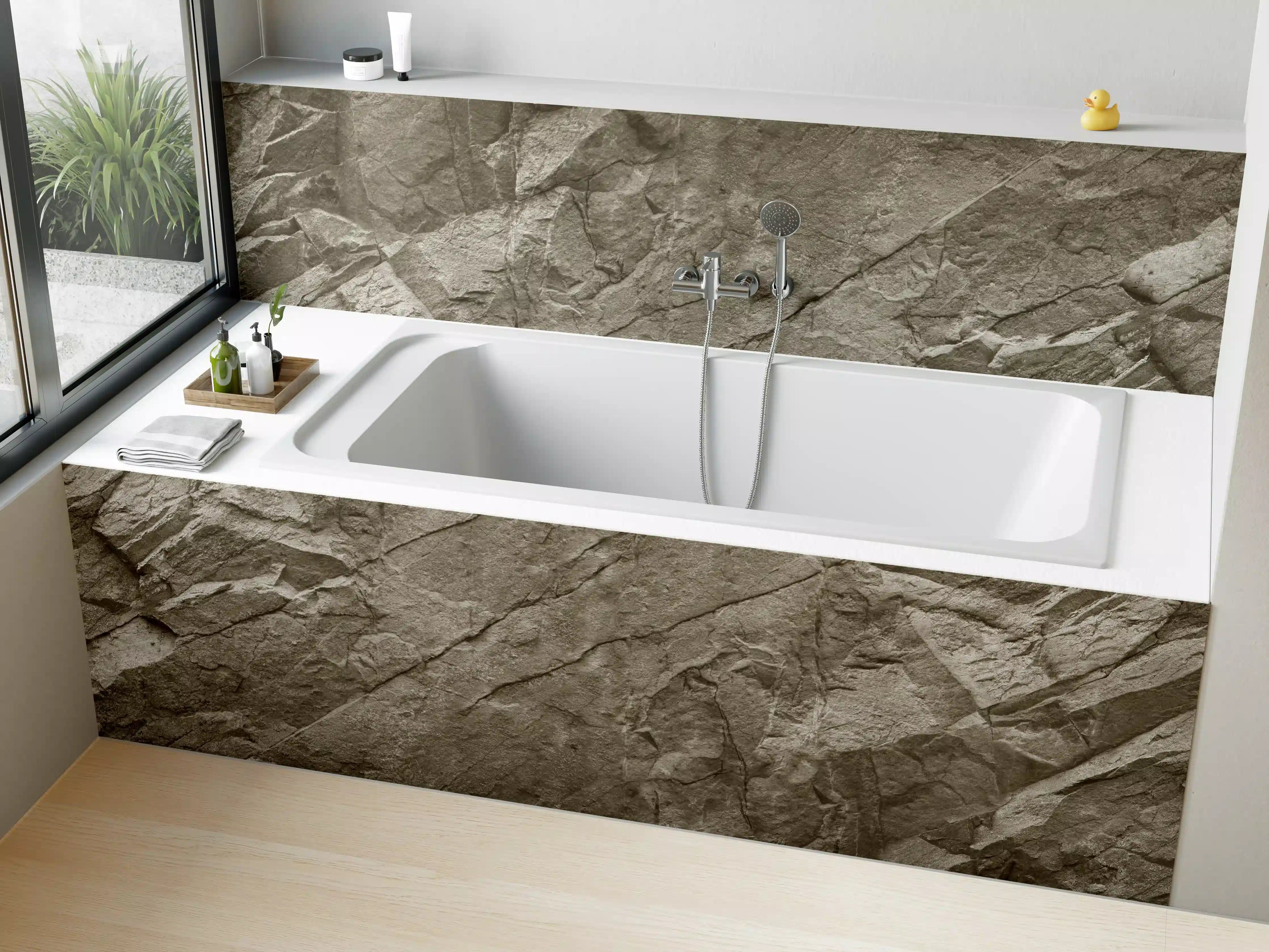 Badewannen-Rückwand - Braun-Graue Steintextur