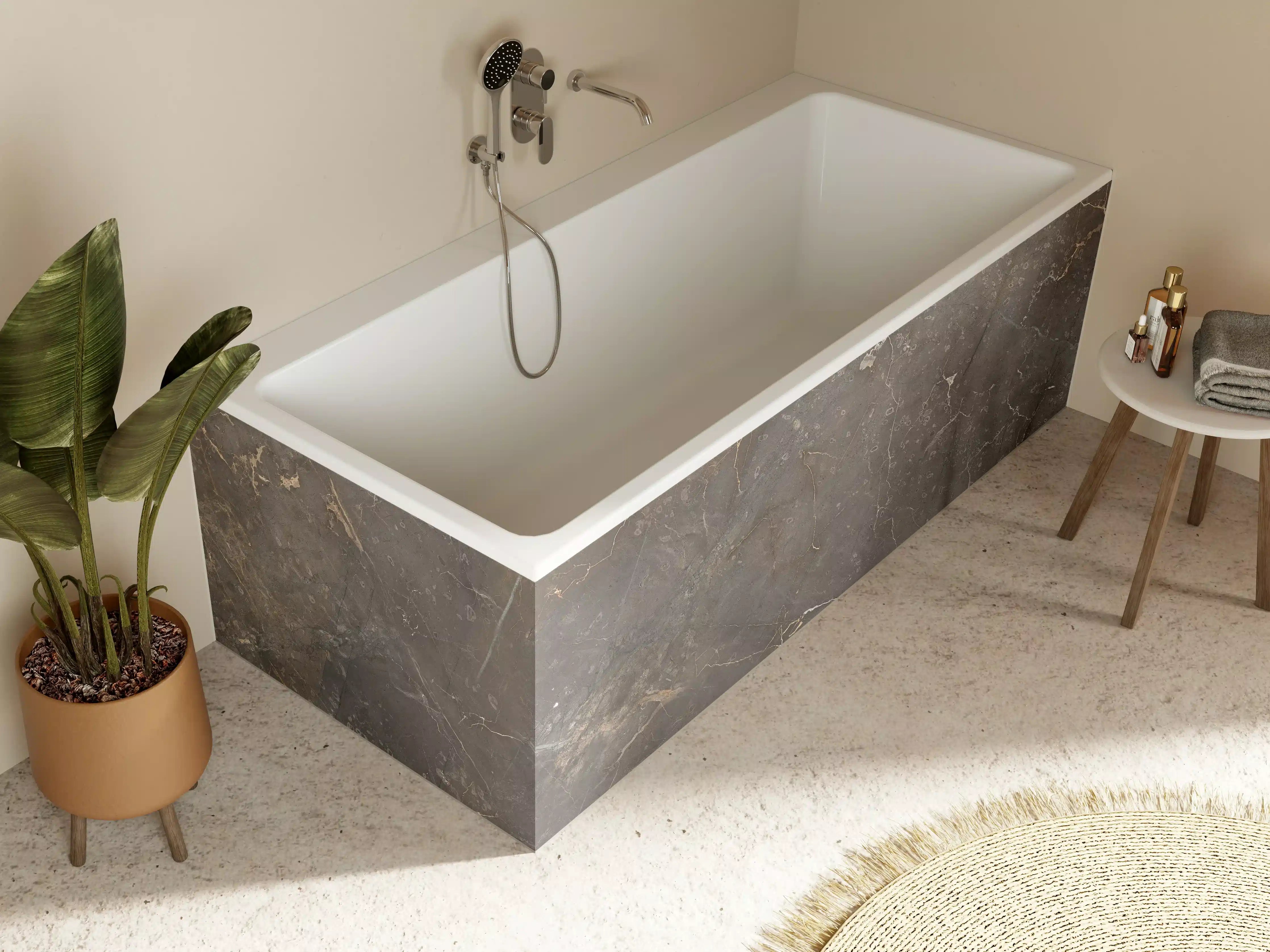 Badewannen-Rückwand - Braun-Grauer Marmor mit Adern