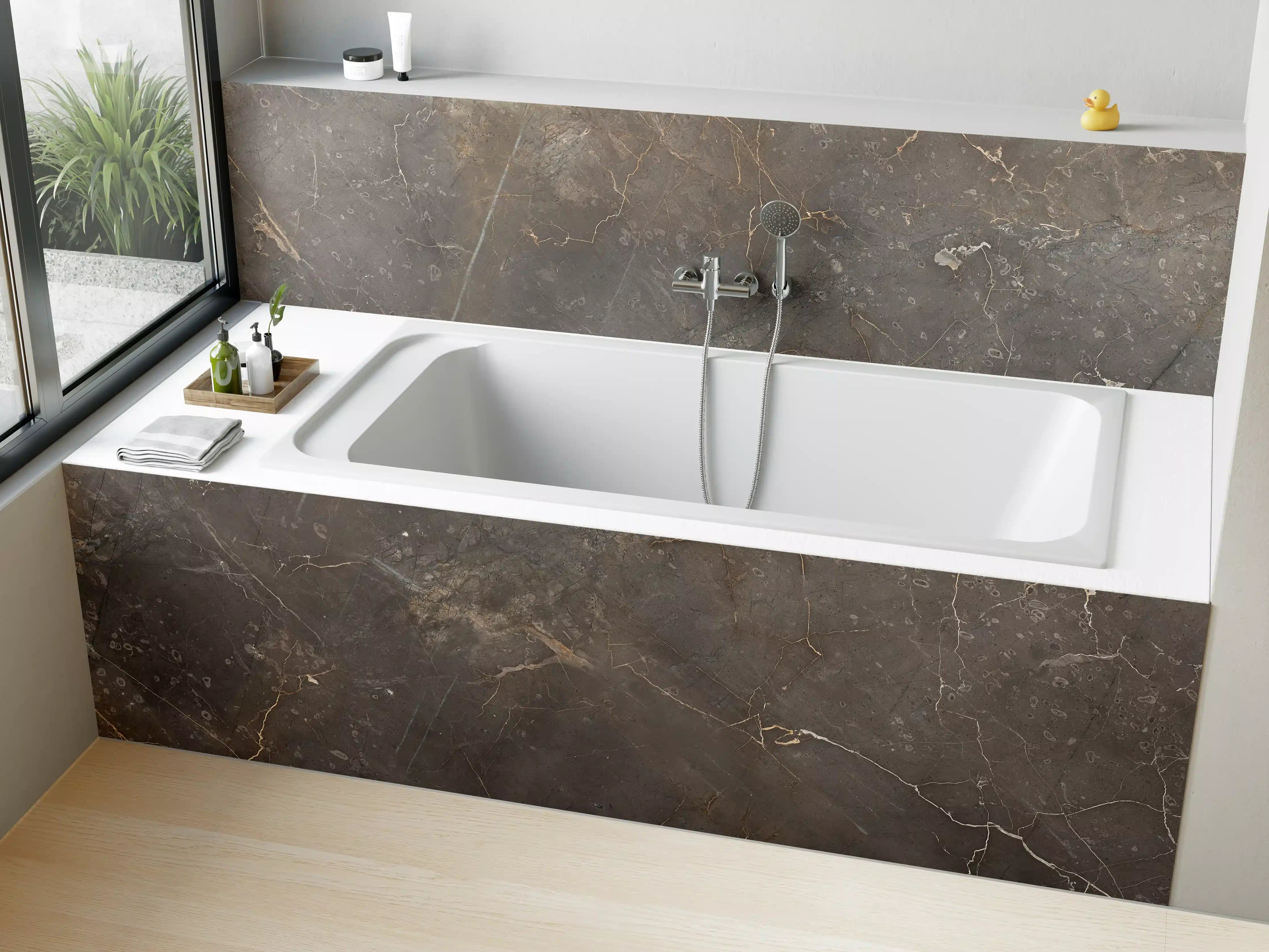 Badewannen-Rückwand - Braun-Grauer Marmor mit Adern