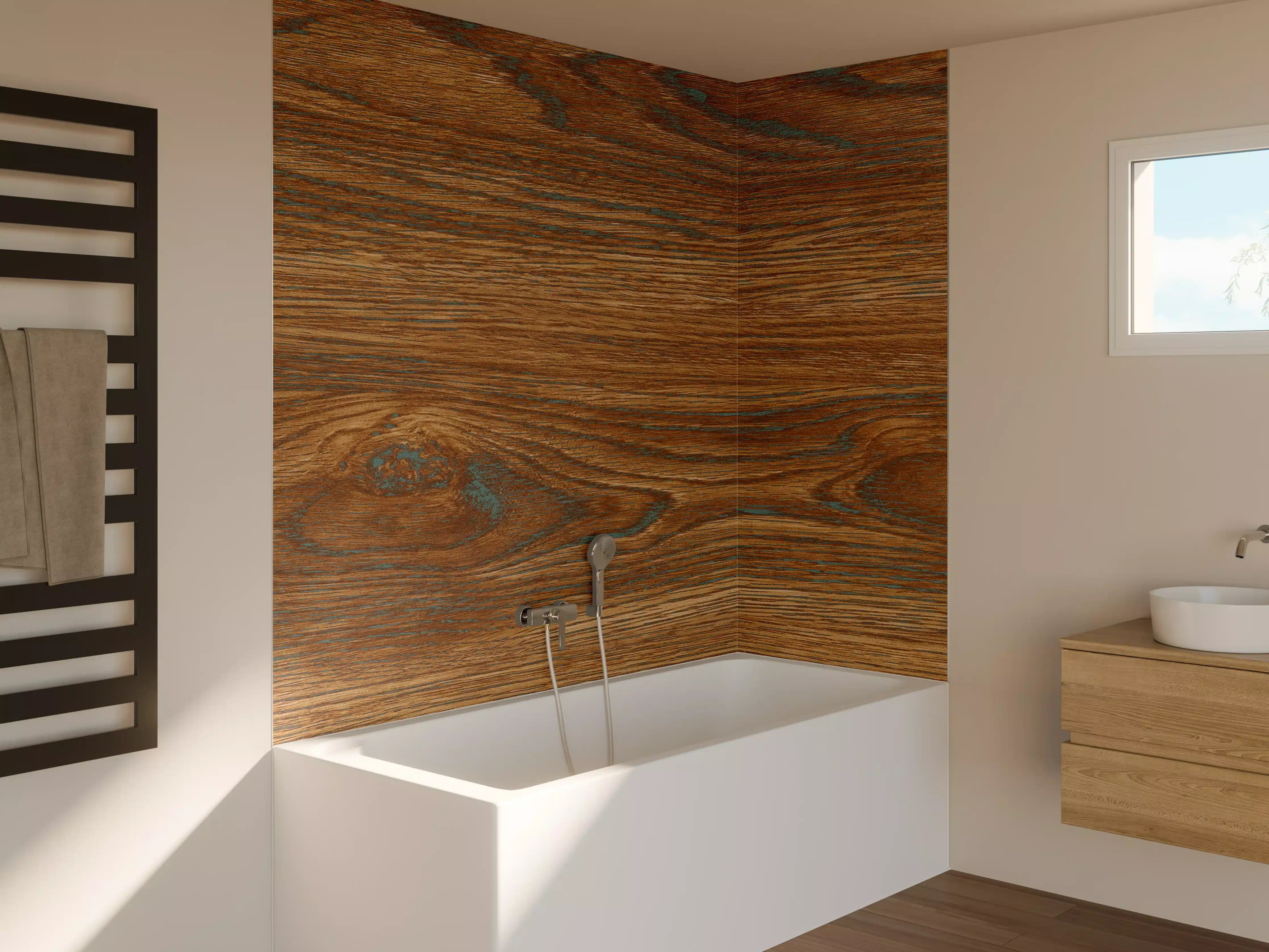 Badewannen-Rückwand - Braune Holztextur mit Streifenmuster