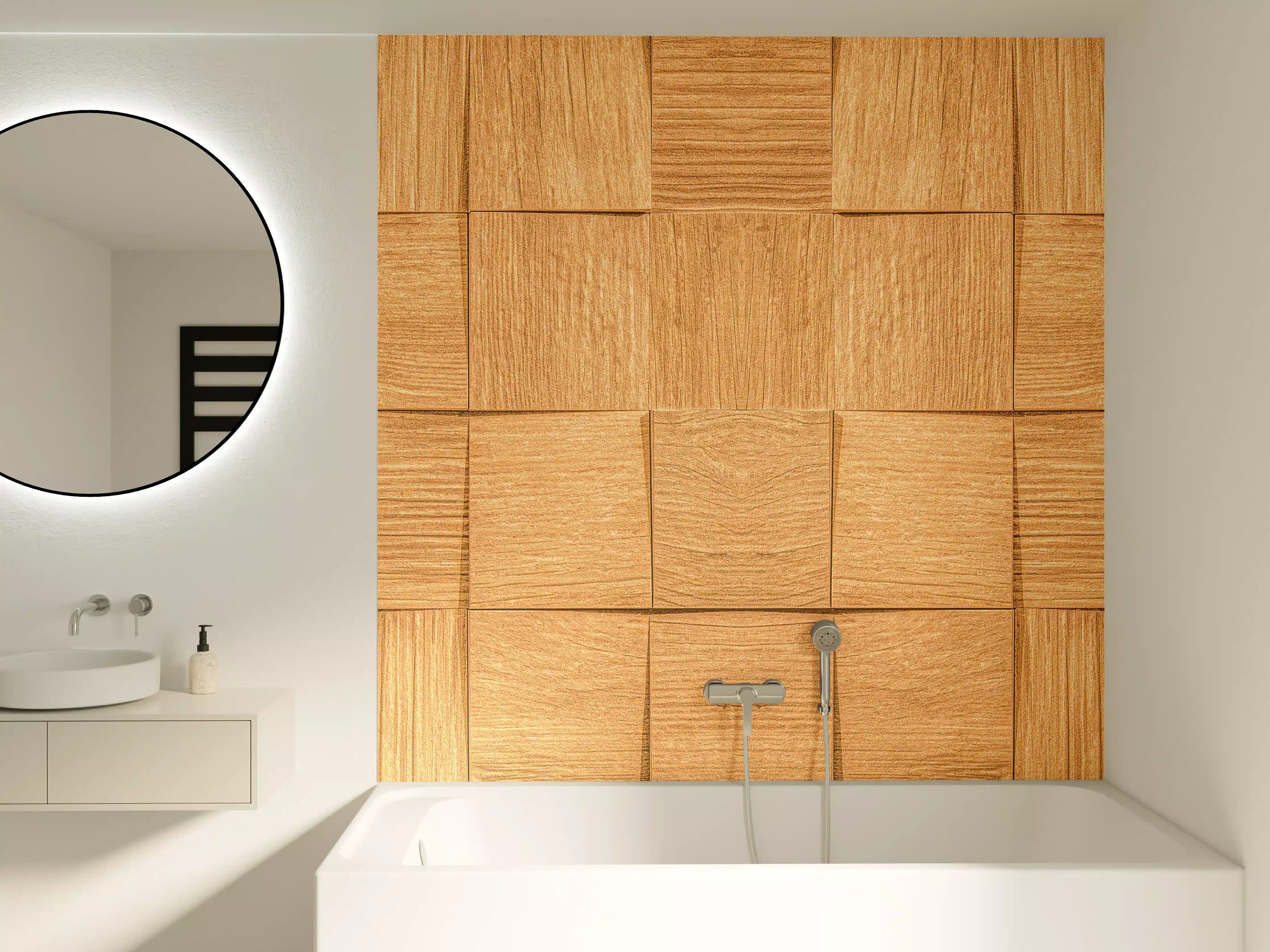Badewannen-Rückwand - Braune Holzwürfeltextur