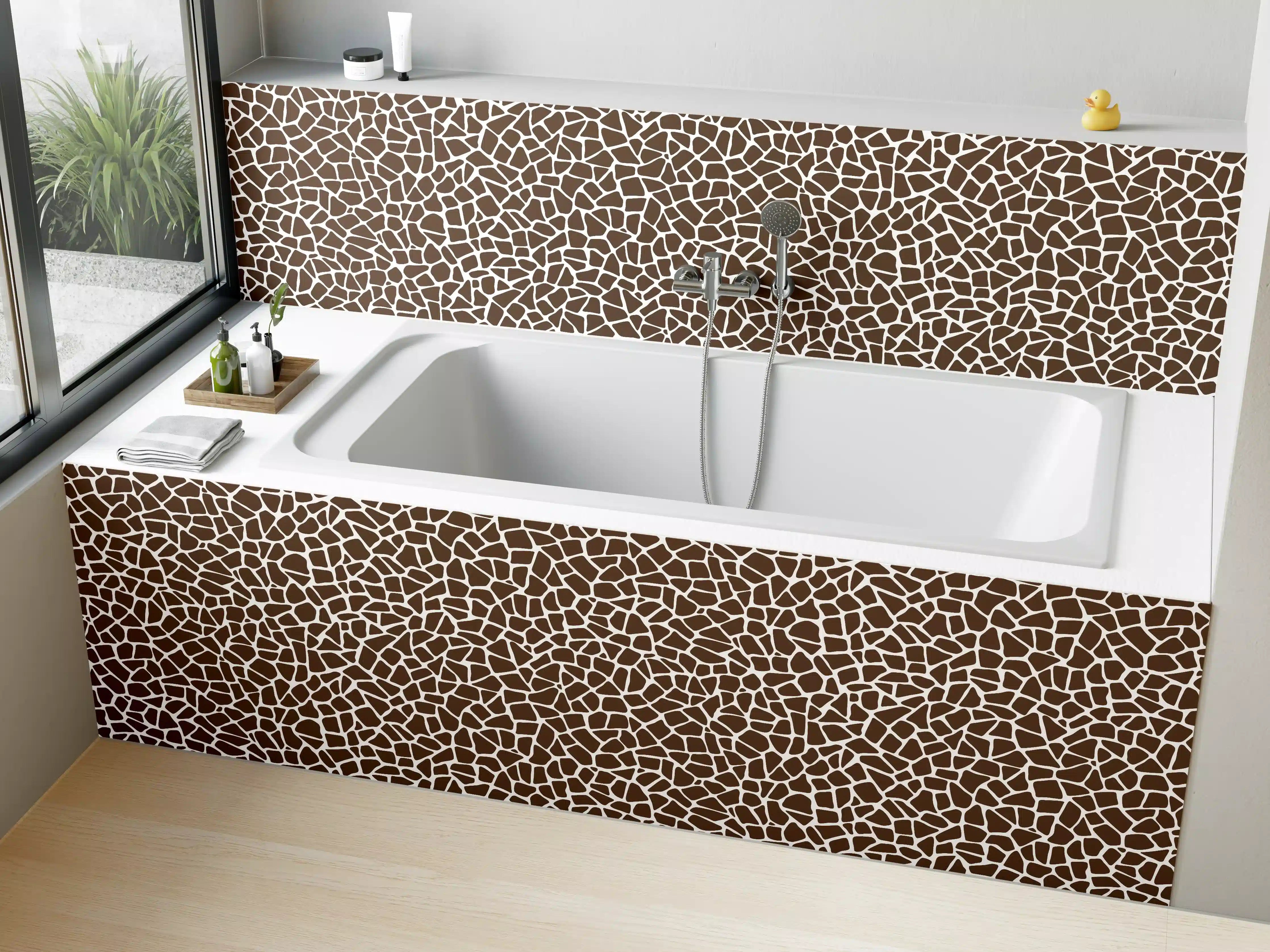 Badewannen-Rückwand - Braune Mosaik-Textur mit weißem Kontrast