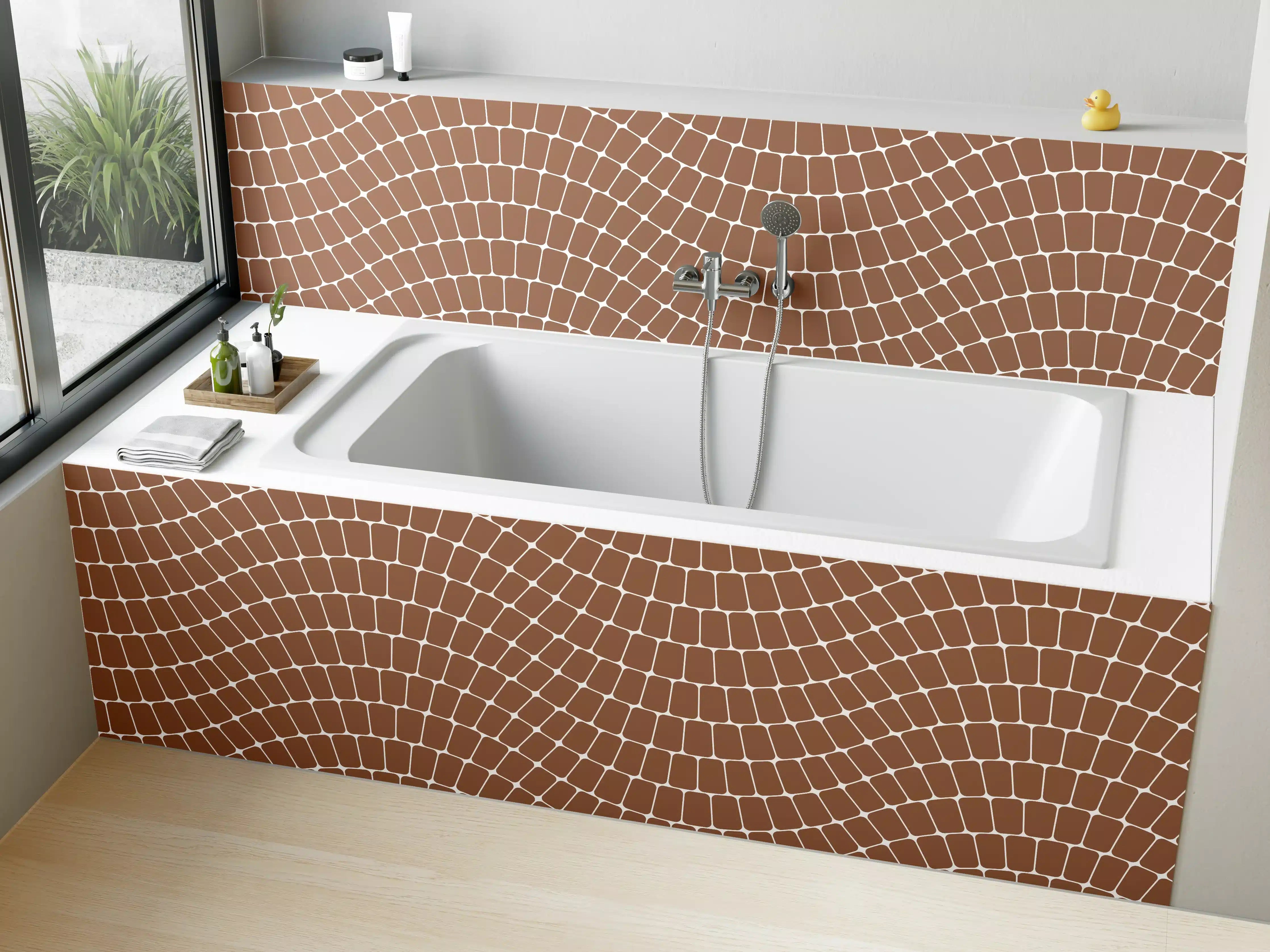 Badewannen-Rückwand - Braune Mosaikmuster mit sanften Wellen