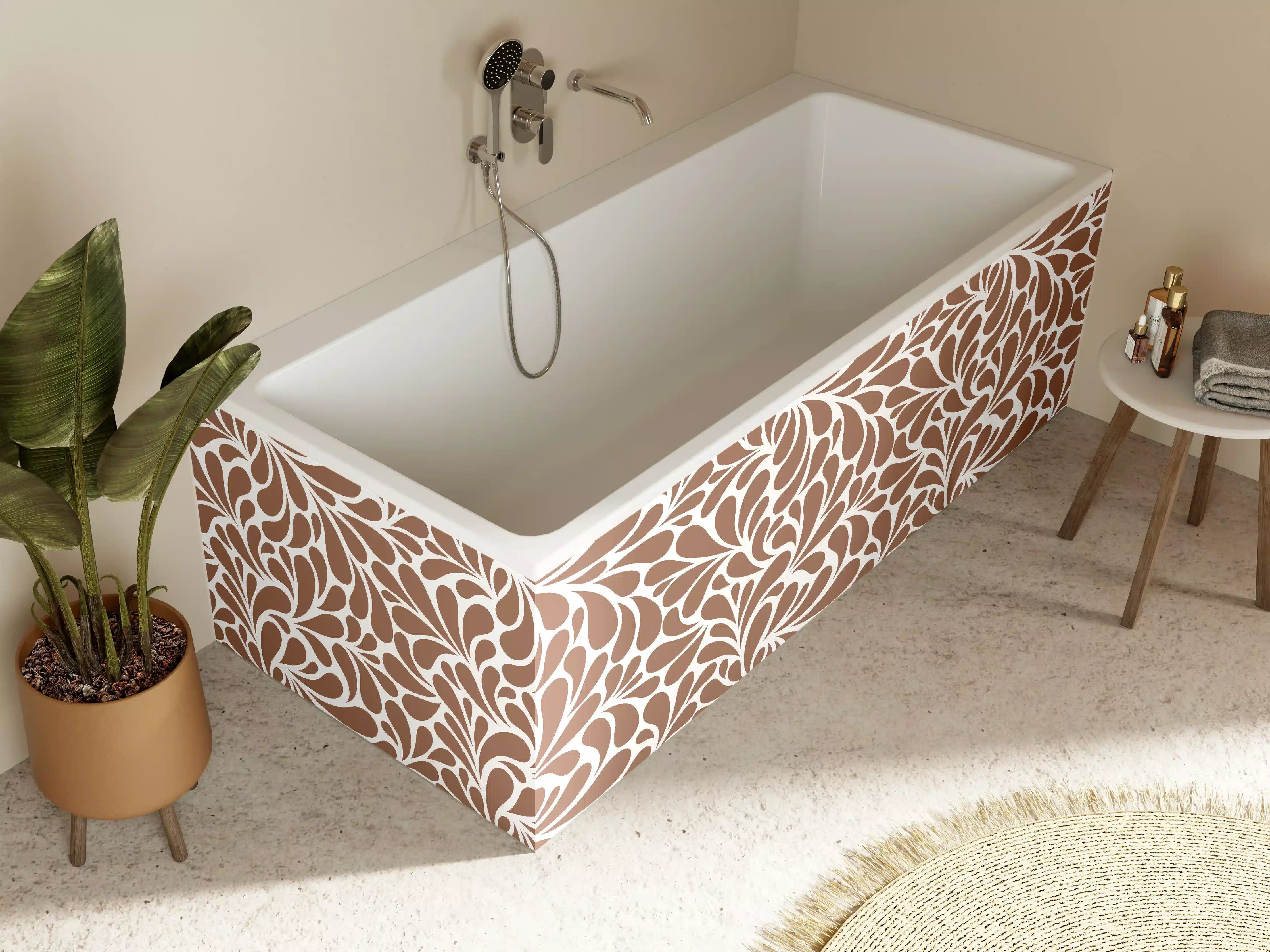 Badewannen-Rückwand - Braune Muster-Textur mit floralem Design