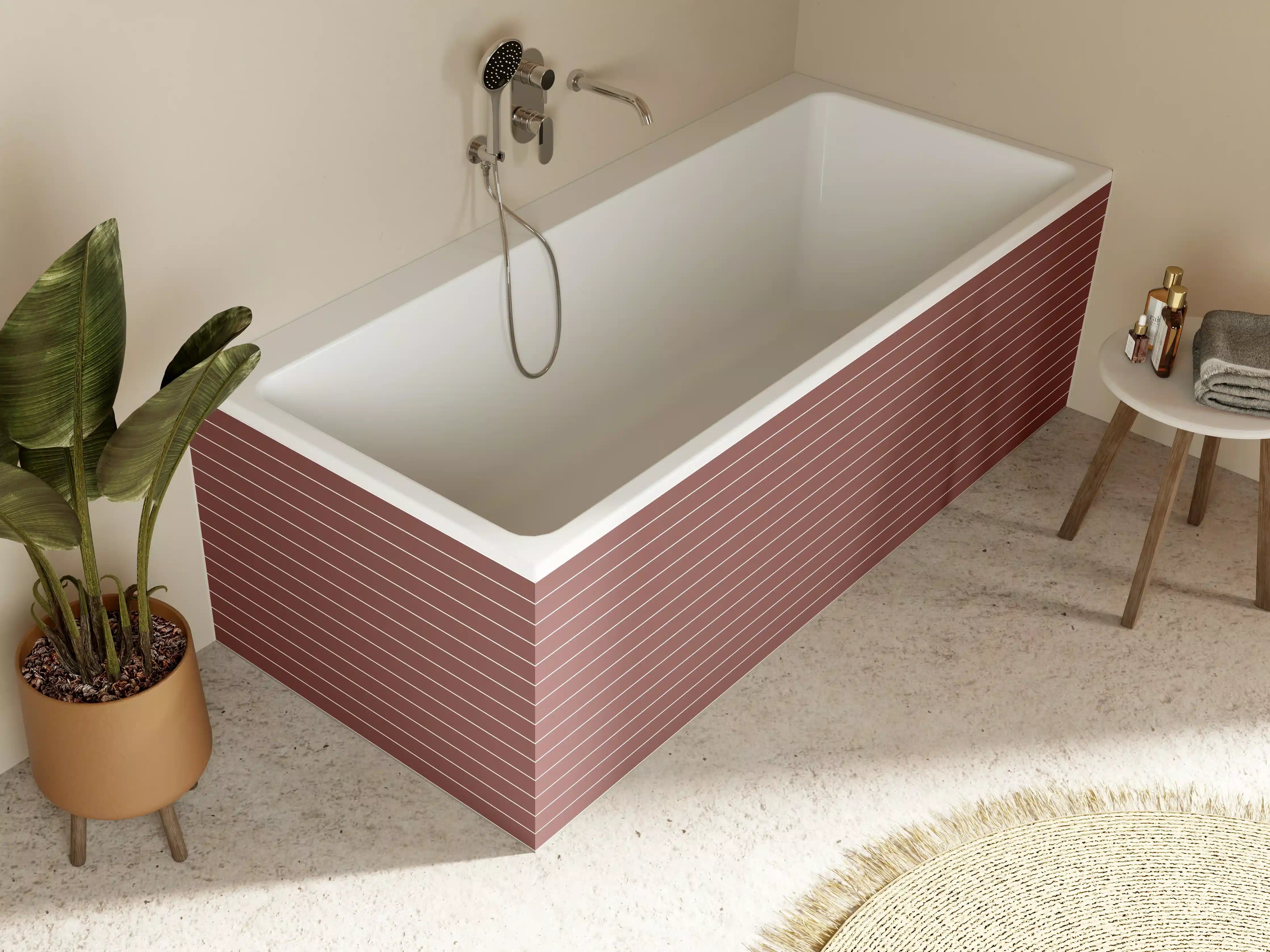 Badewannen-Rückwand - Braune Streifenwand mit weißen Linien