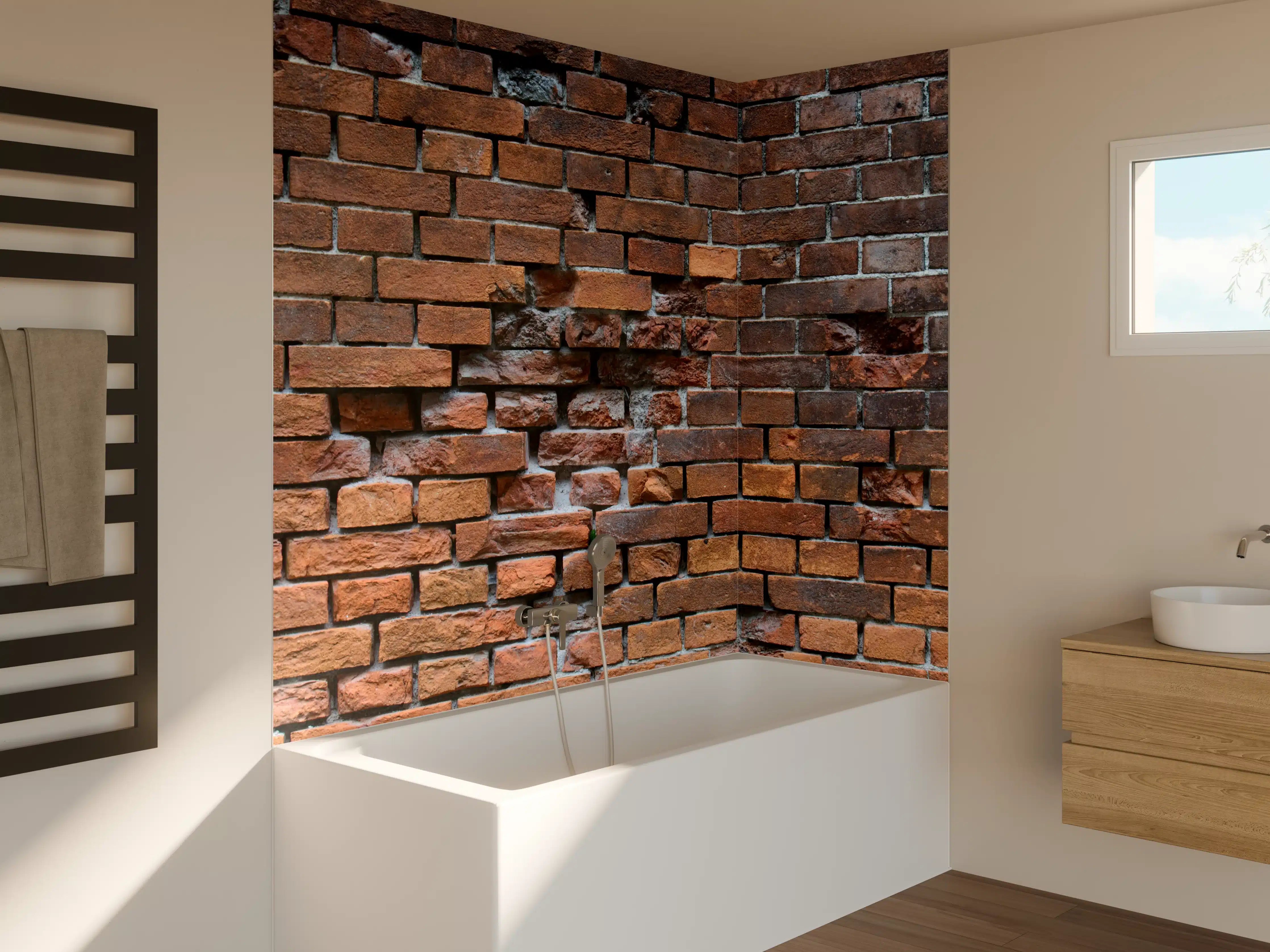 Badewannen-Rückwand - Braune kaputte Ziegelsteinwand