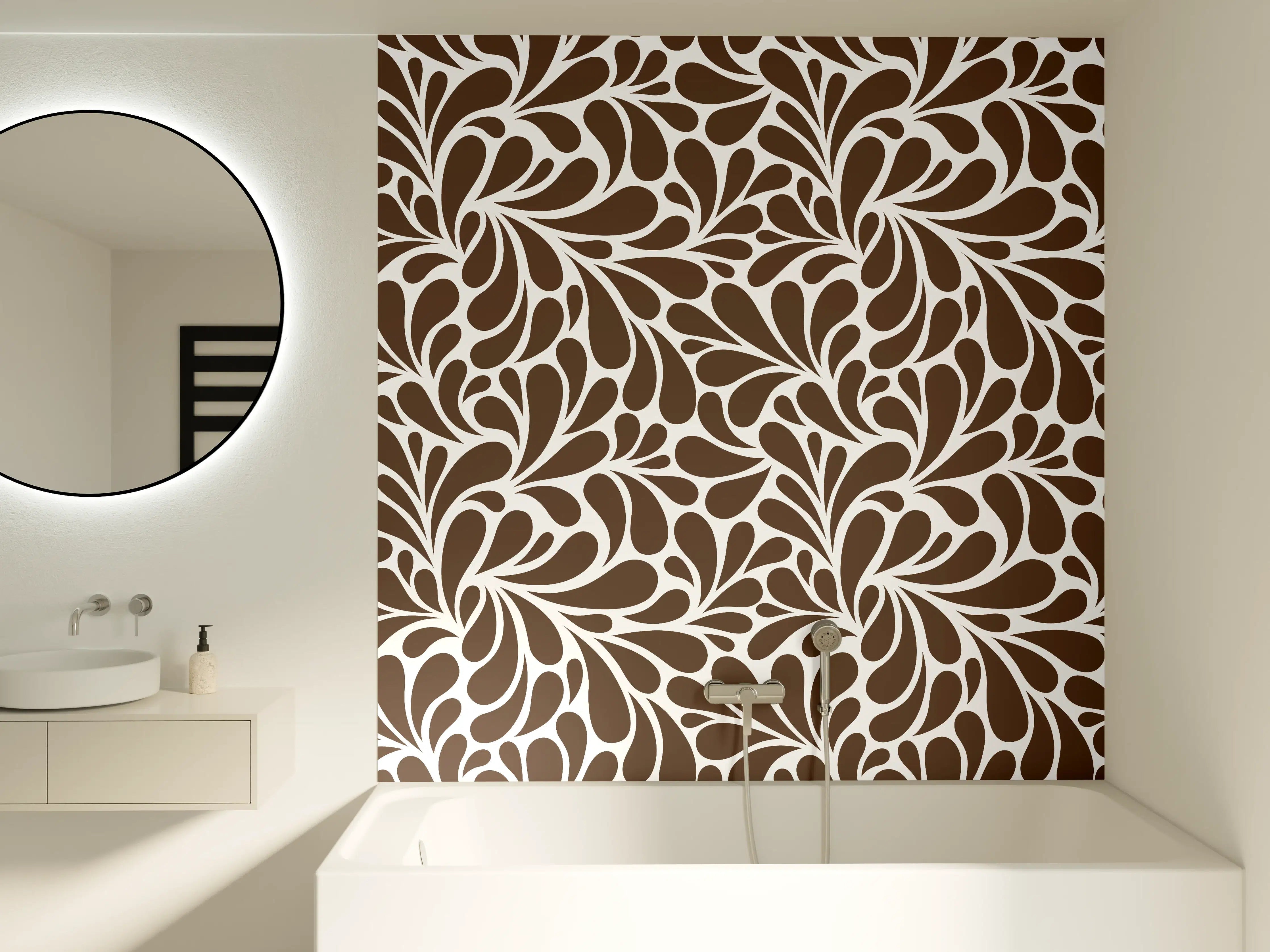 Badewannen-Rückwand - Braune und weiße Blumenmusterwand