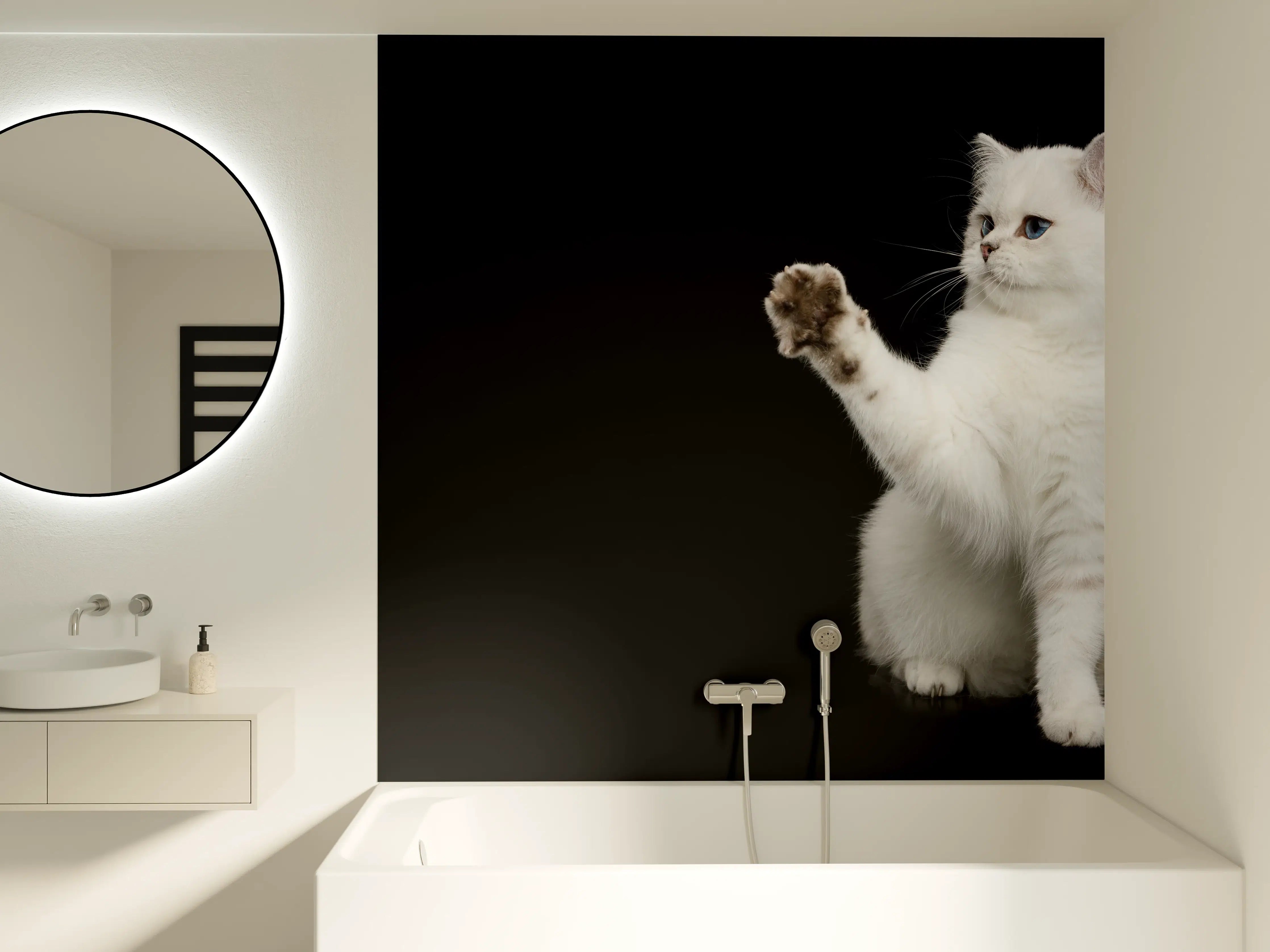 Badewannen-Rückwand - British weiße Katze