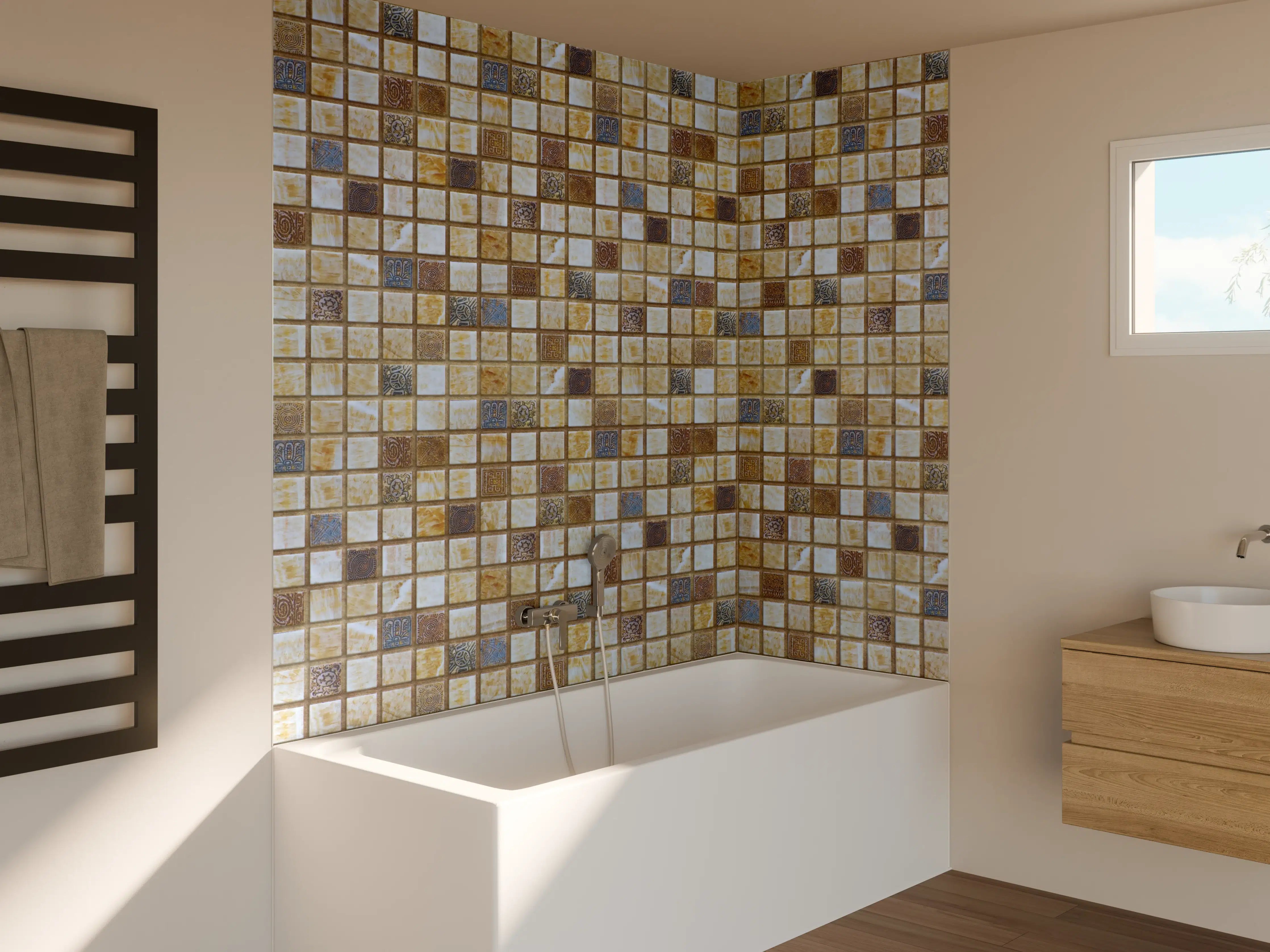 Badewannen-Rückwand - Bunt Mosaik Fliesen Design